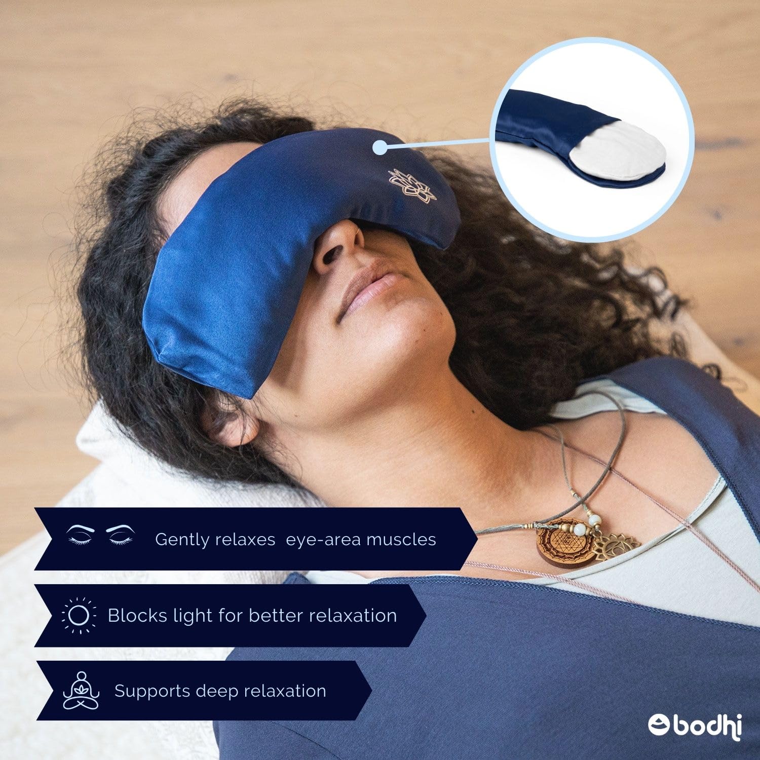Bodhi Morbido cuscino per gli occhi con imbottitura in semi di lavanda, maschera per gli occhi per yoga, relax e meditazione, fodera in raso Maco o seta, per il benessere della casa (raso