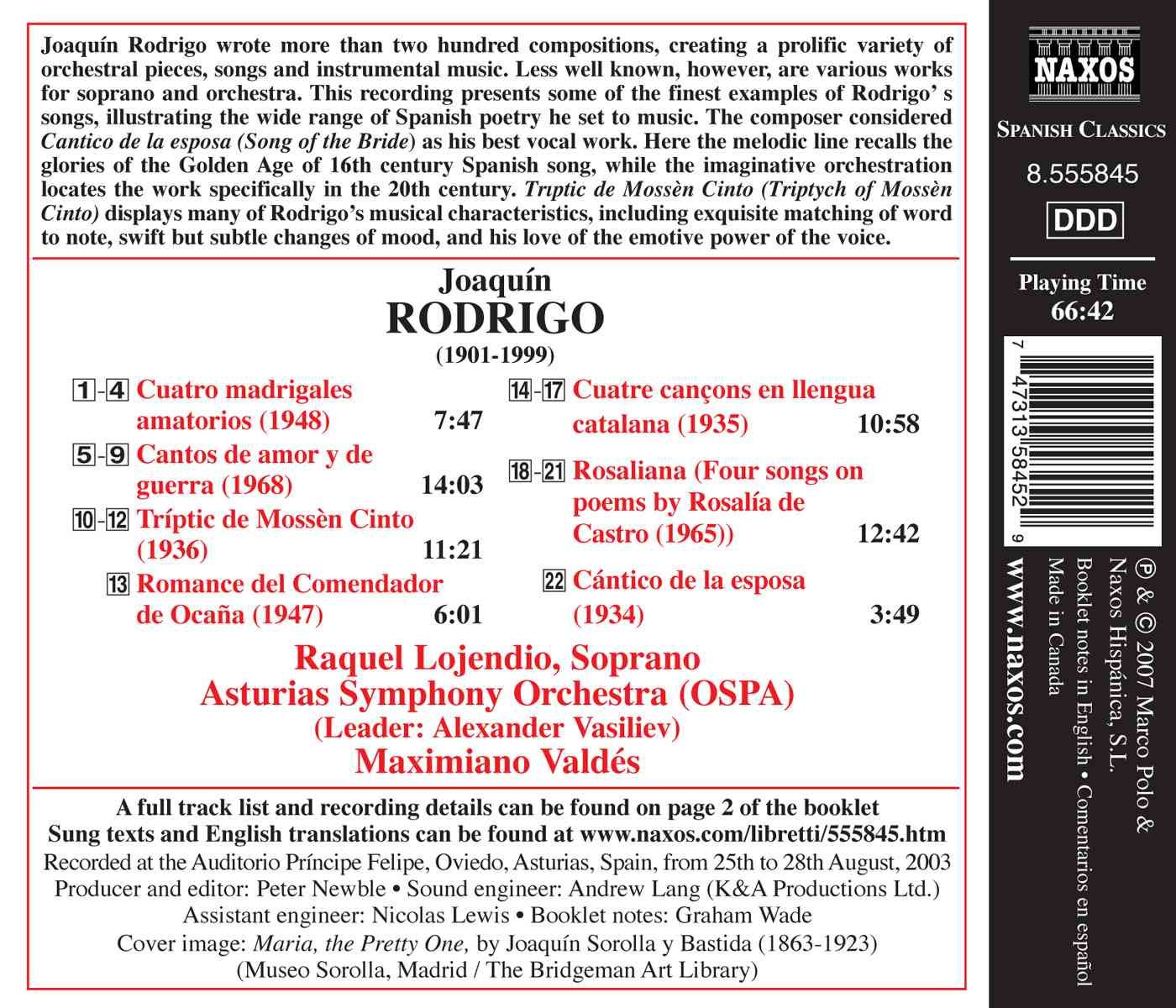 RODRIGO: Songs and Madrigals