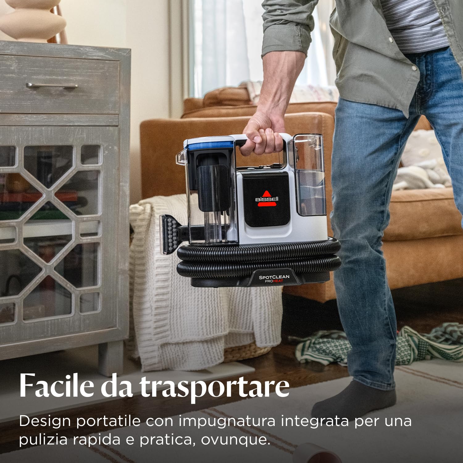 BISSELL SpotClean ProHeat Advanced, Lavatappeti, Pulitore per tappeti e tappezzeria, Lava tappezzeria, Motore 1125W, Pulizia tripla macchie ostinate, Compatto multi-superficie, Filaire, 3924N