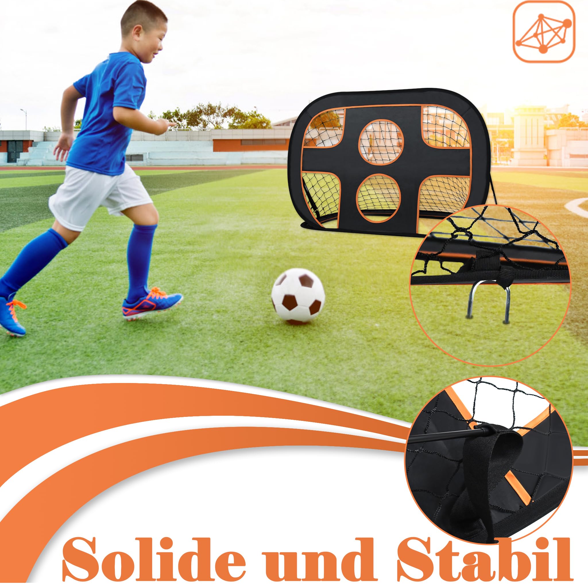 Porta Calcio Pieghevole 2 In 1 Porta Da Calcio Per Bambini 2 In 1 Pieghevole - 121x80x80 Cm, Con Rete, Nero E Arancione, Per Giardino, Parco, Spiaggia Porta Calcio Per Esterni 121x80 Cm
