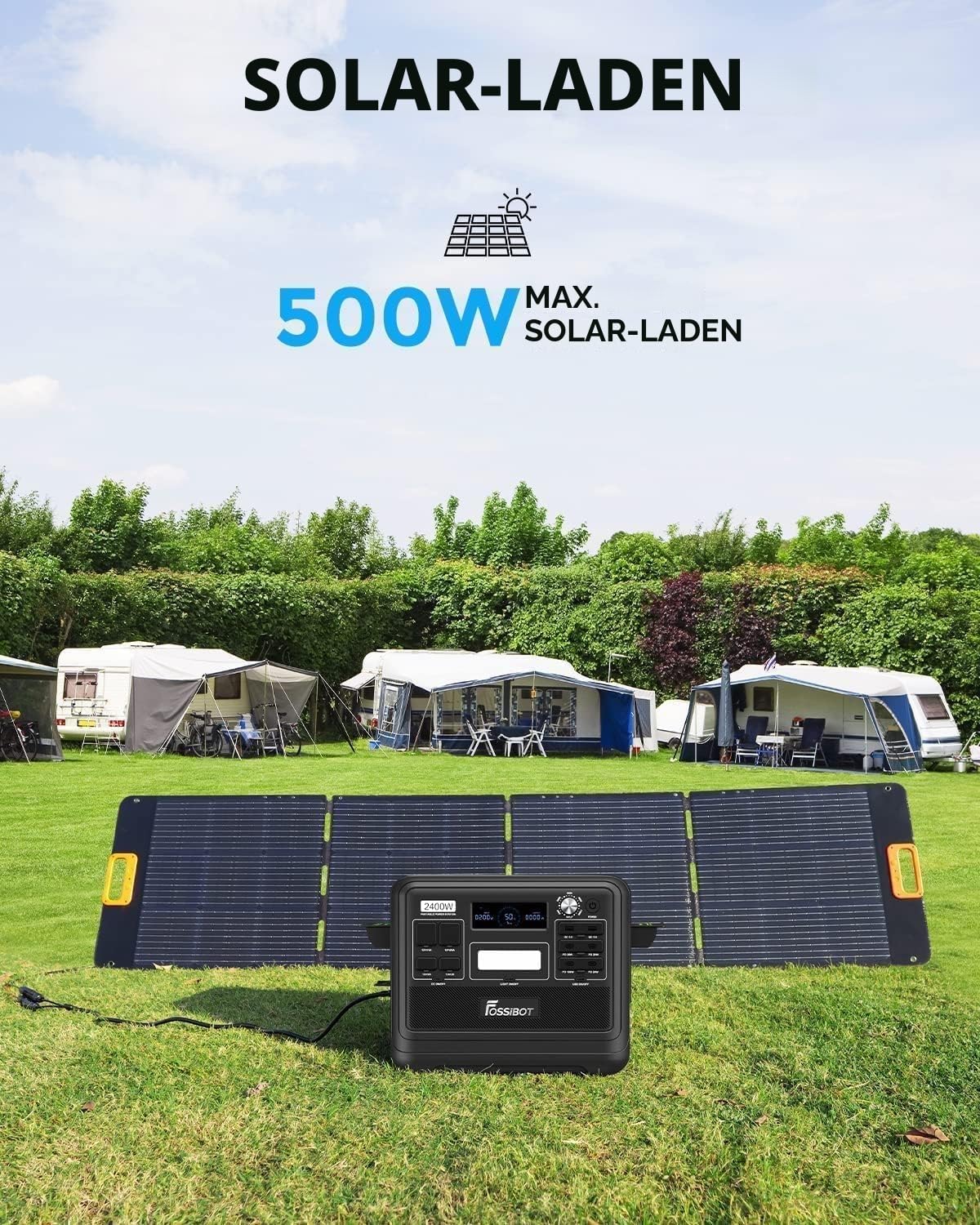 FOSSiBOT F2400 Solargenerator mit Solar panel 400W, 2048Wh, LiFePO4 Tragbare Powerstation, 3 Ausgang AC 2400W (4800W Peak), 1100W Schnellladung, Power Station für Camping, Reisen