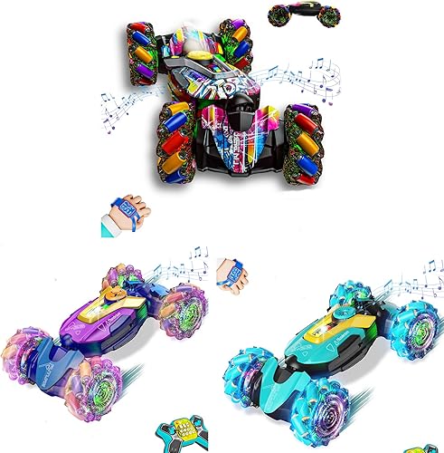 Paquete de 3 juguetes de control remoto con detección de gestos para edades de 5 a 7 a 13 años, con luces en aerosol musical, 4WD 360 Spins All