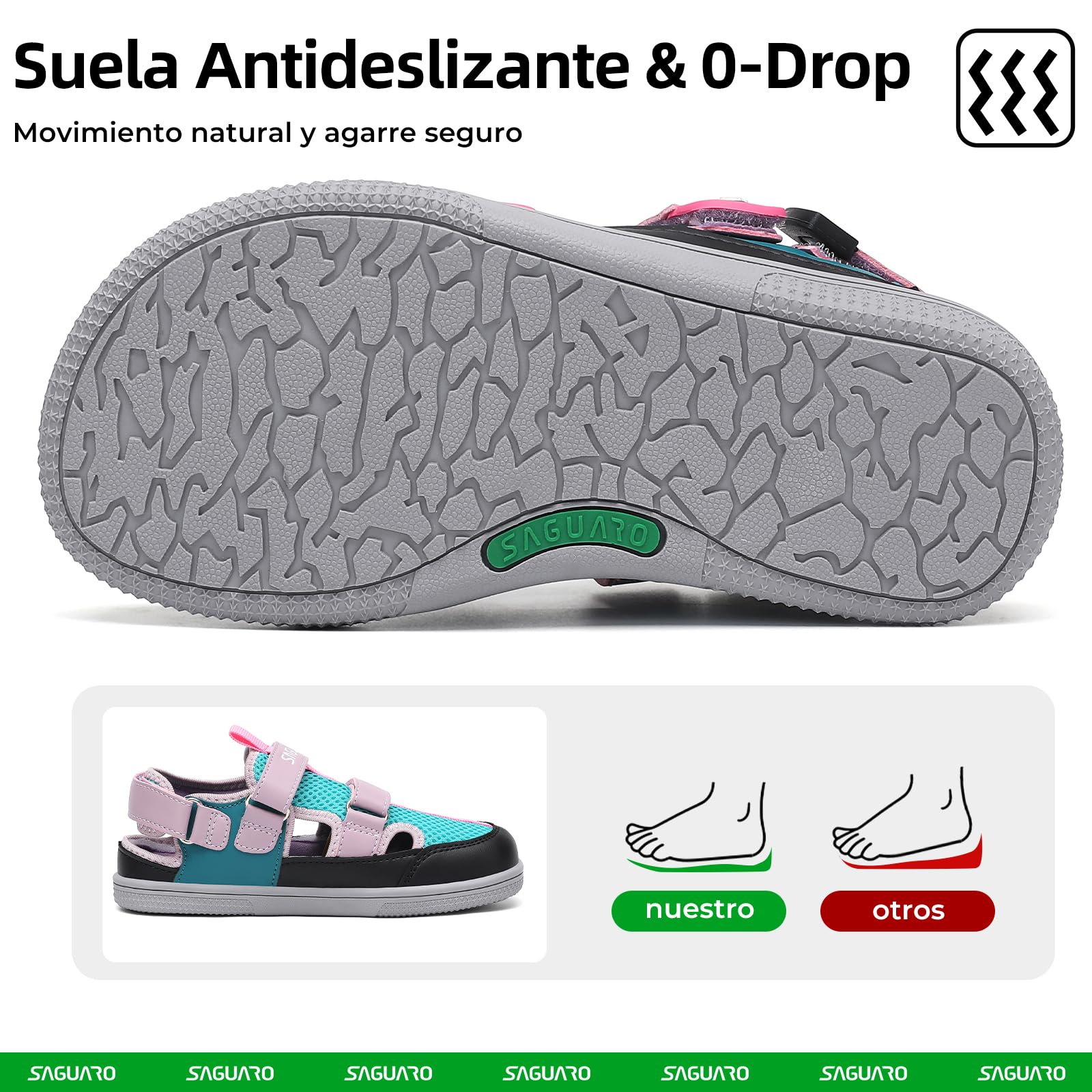 SAGUARO Sandalias Barefoot Niños con Puntera Cerrada Zapatillas de Verano Ligeras Transpirables- Diario, Colegio & Tiempo Libre, 25-36 EU — view 5