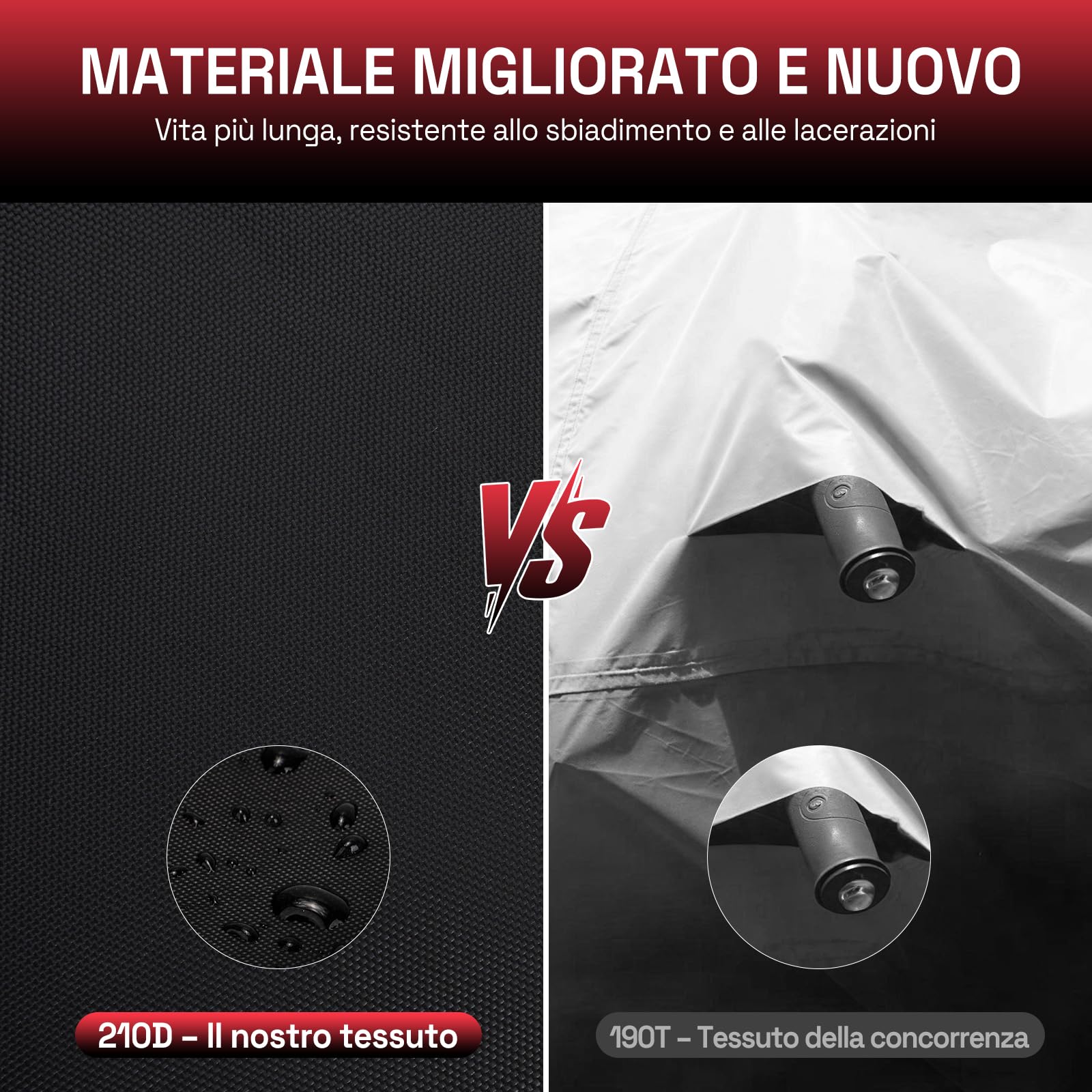 NEVERLAND Copertura ATV Quad 4 Ruote – Quad Protezione Impermeabile Oxford 210D Nero/Rosso con Strisce di Avvertimento Rosse, Elastico e Fibbie Antivento XL (210 x 120 x 115 cm)