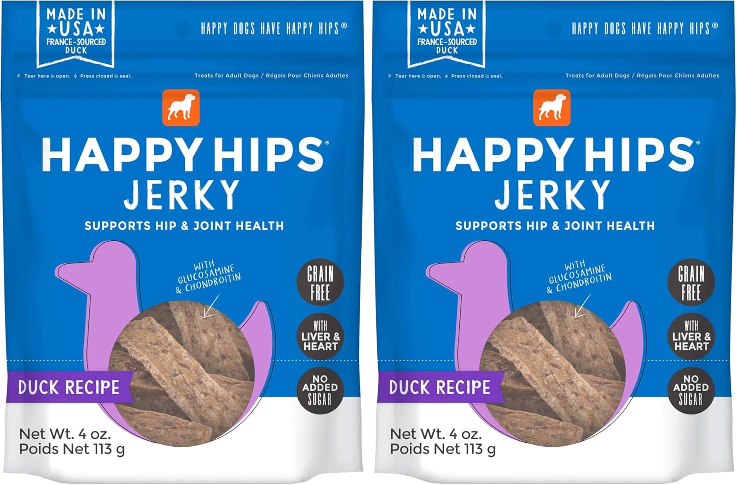 Happy Hips Jerky Dog Treats, Duck, 20 oz. Pouch