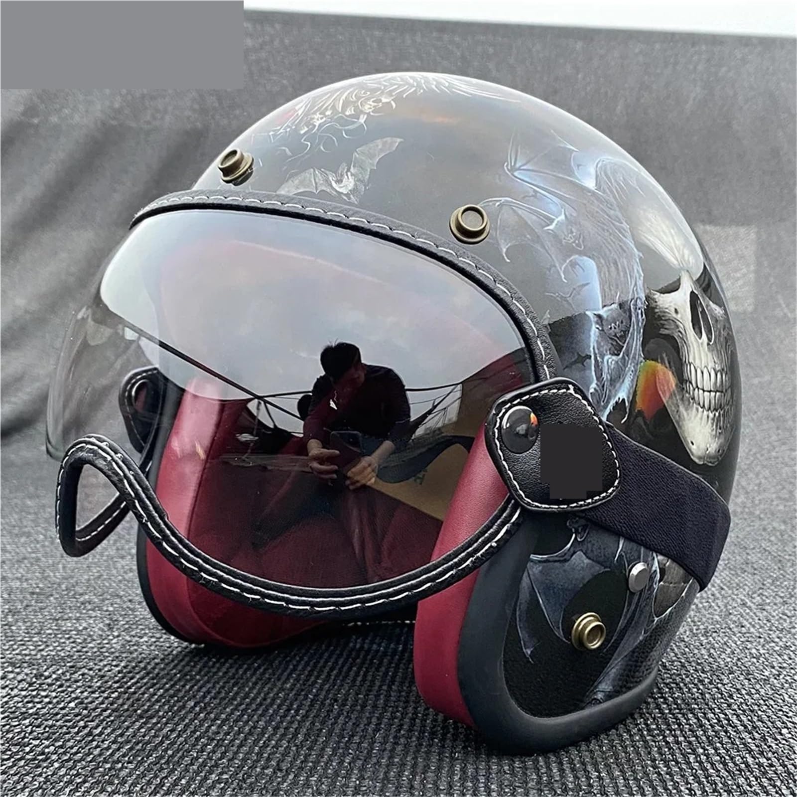 visera casco moto Gafas de motocicleta, cascos media cara con visera burbuja, parabrisas anti-UV, lentes casco abierto coloridos Accesorio Ajustable para Casco Integral(Black)