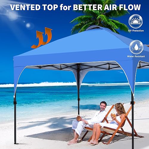 Miniatura 5 de Saemoza Toldo desplegable de 10 x 10 pies, kiosco fácil de instalar, toldo para exteriores con 3 alturas ajustables para playa, fiestas, campamento,