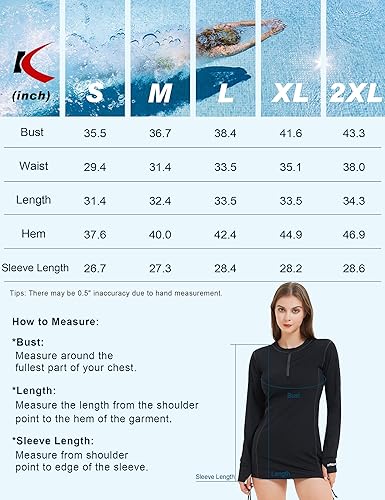 Miniatura 7 de Camiseta de natación de manga larga UPF 50+ para mujer, protección solar UV, media cremallera, SPF, traje de baño para surf