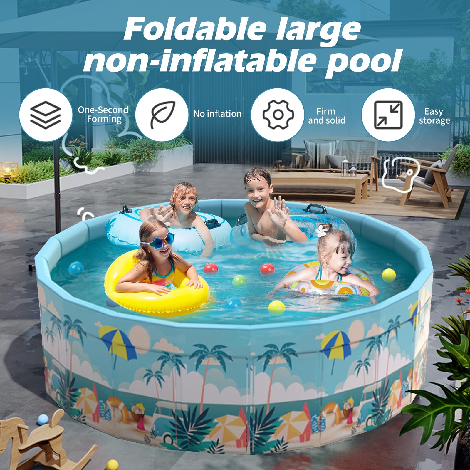 Piscina per bambini, grande, Ø 160 x 45 cm, pieghevole, rotonda, non gonfiabile, per bambini, piscina da giardino, piscina per cani, fosse per bambini