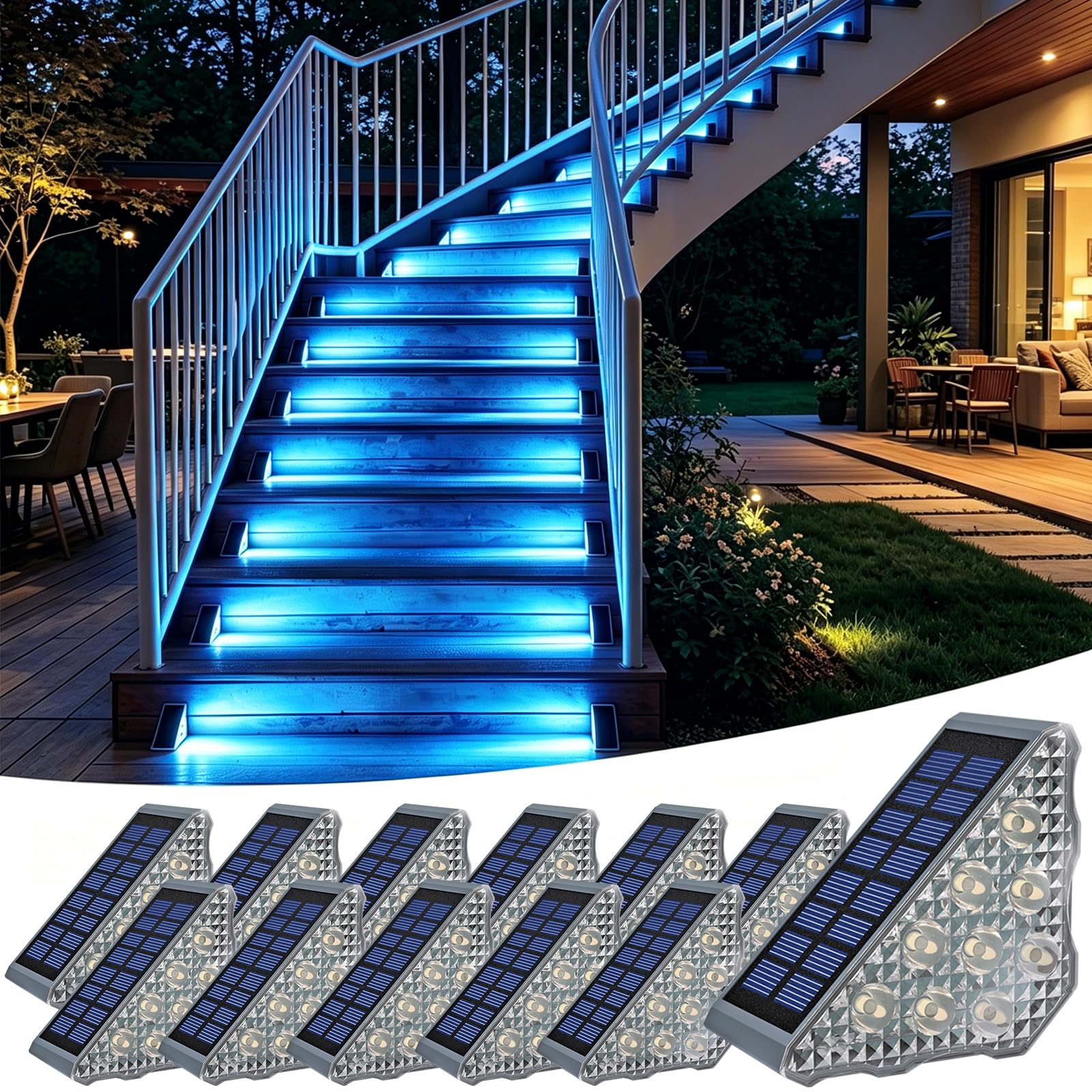 idyl light Solar-Stufenleuchten,12 Stück,Blau,IP68 wasserdicht