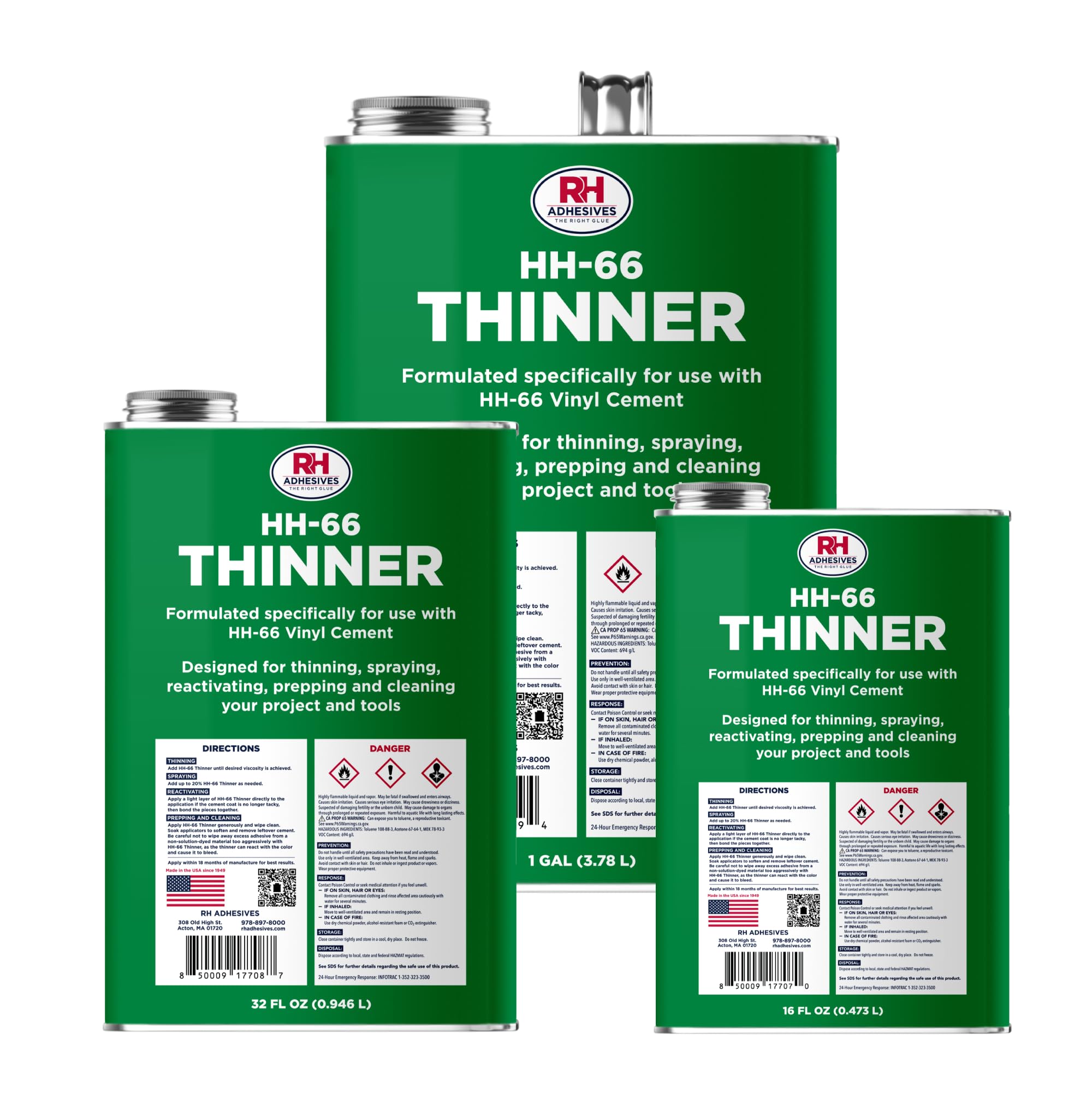 HH-66 Thinner, 1 Gallon - Prepping, Thinning, Reactivating, Cleaning, Multi-Purpose, Compatible with HH-66 Vinyl Cement - RH Adhesives