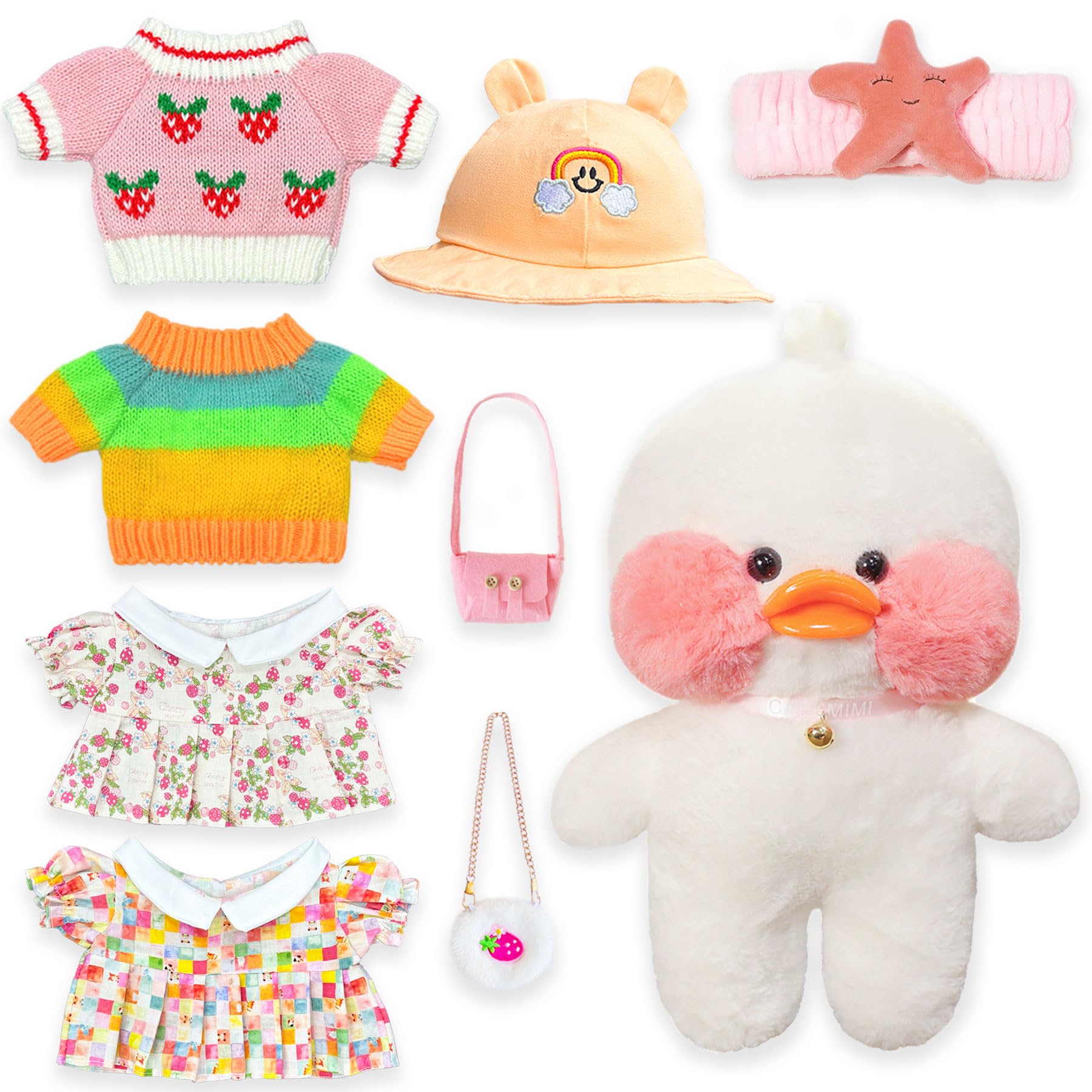 MOMIU Duck Stuffed Animals for Girls & Teens,Cute Plushies with 8 Pcs Duck Clothes & Accessories,Cute Toys with 3 Kawaii Stuffed Animal Clothes
