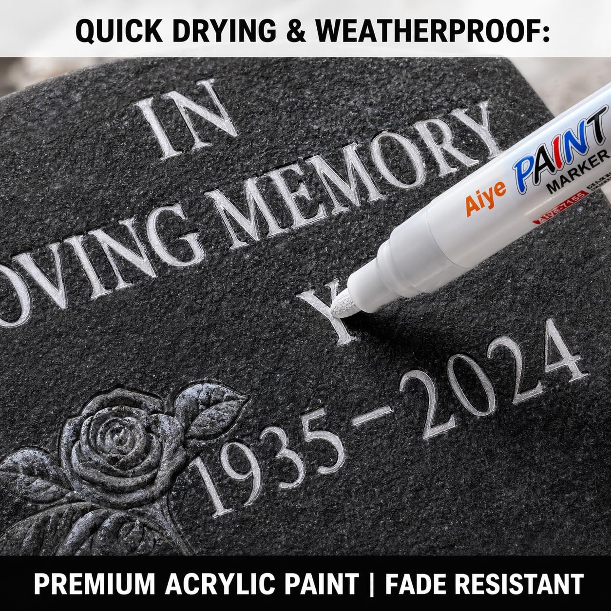 8Pcs Tombstone Marker Pen & Headstone Paint Pen, Weatherproof Quick Drying Gravestone Lettering Marker for Restoring Faded Grave Inscriptions and Memorial Stone Touch Up, Multi-Color