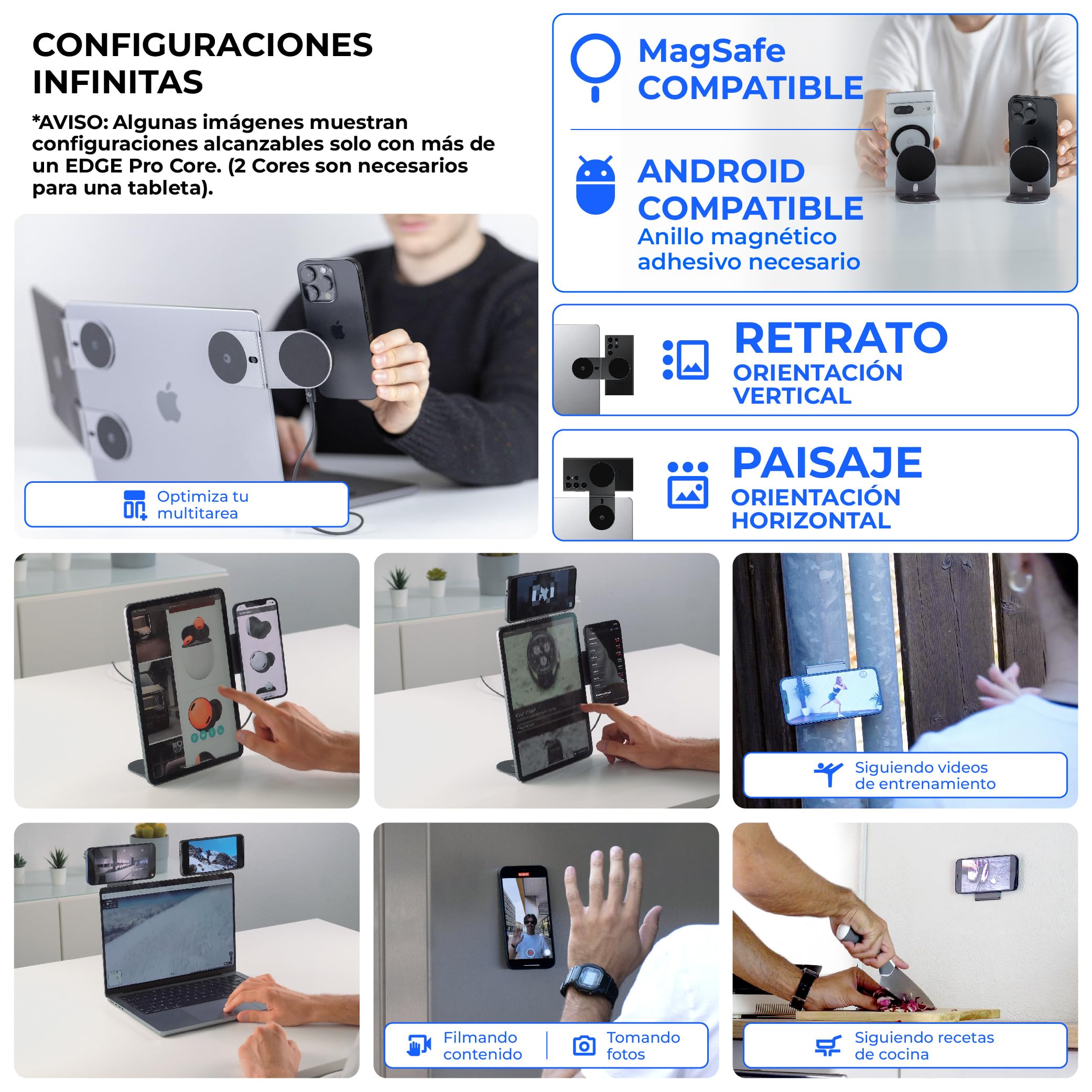 Rolling Square Edge Pro Core - Soporte magnético para Tablet y móvil, Accesorio para Smartworking y productividad, Compatible con Magsafe, Negro