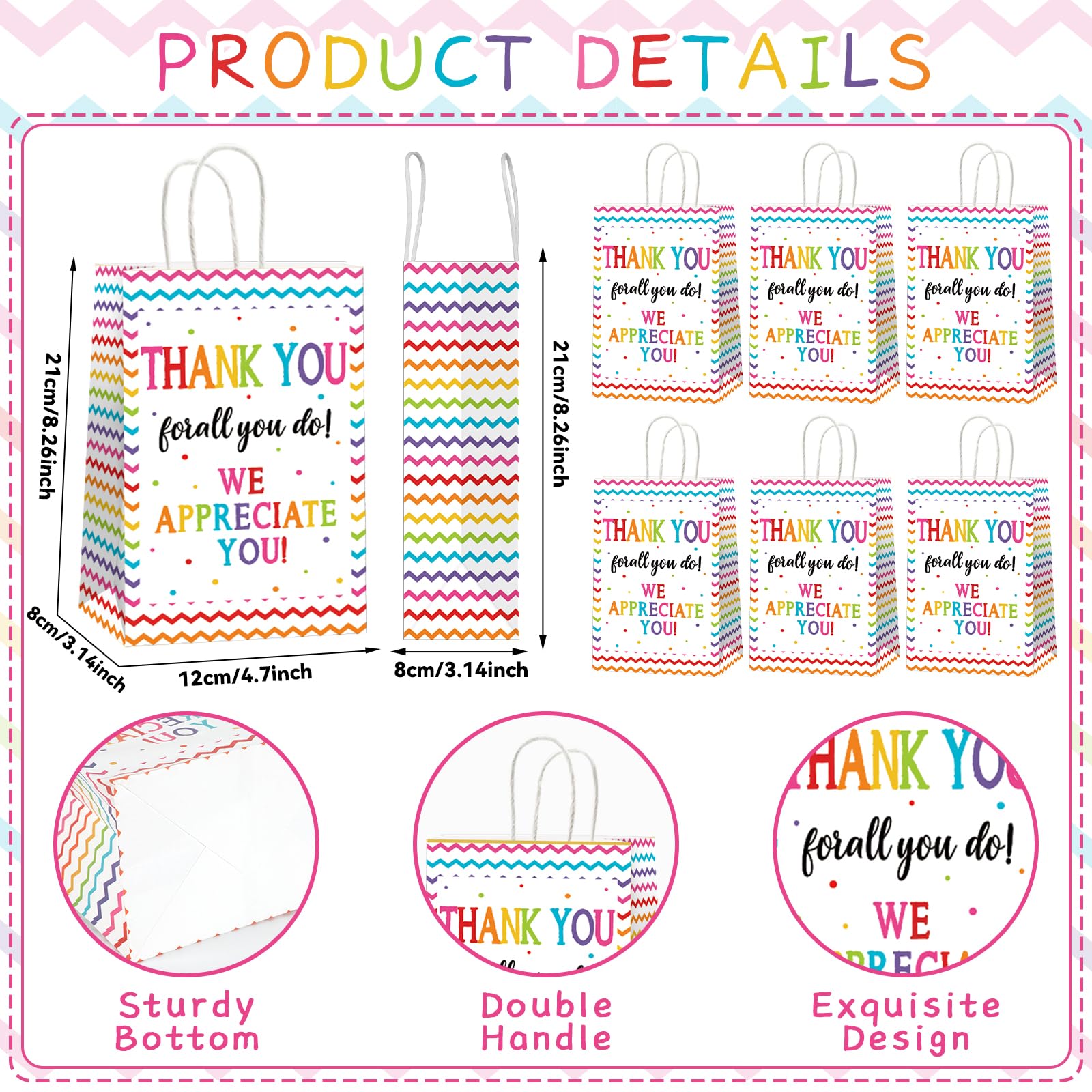 CHUNNIN 12 Pcs We Appreciate You Paper Gift Bags Thank You for All You Do Goodie Bag Be Thankful to Teacher Doctor Staff Treat Bag Decoration for Thank You Party Favors Supplies 8.26 x 4.7 x 3.14inch