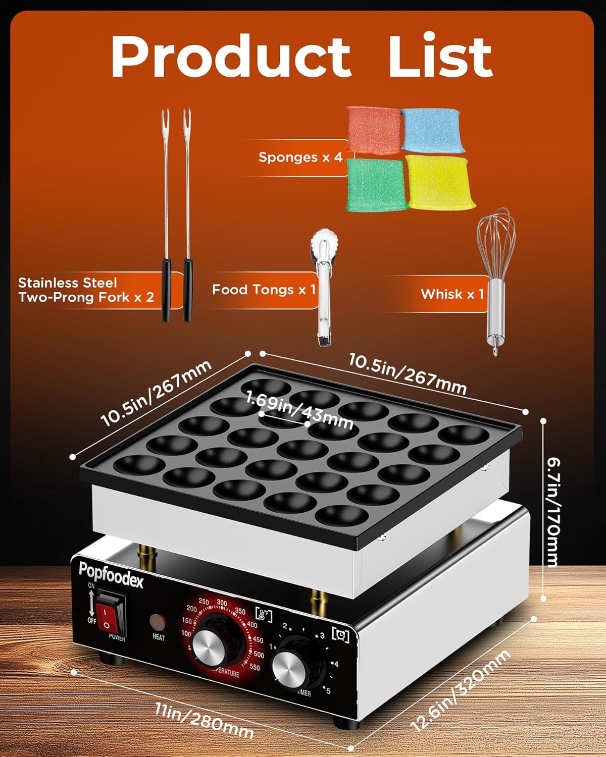 Mini Pancake Maker - 25Pcs Mini Pancake Griddle w/Non-stick and Adjustable Temp, 110V Electric Dutch Pancake Maker w/ 1.8 Inches Poffertjes, Hot Cakes Machine for Home Kitchen Restaurant