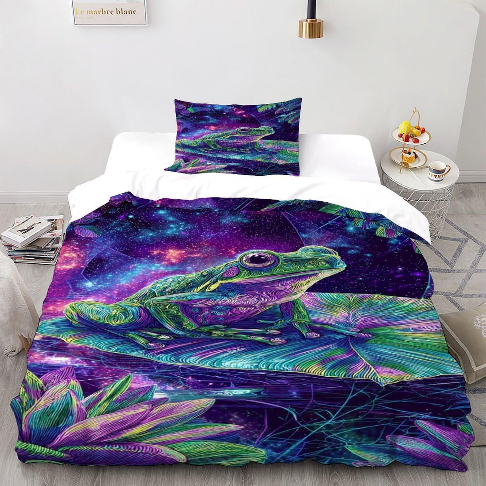 Housse de couette galaxie grenouille en microfibre zippée douce 2 pièces