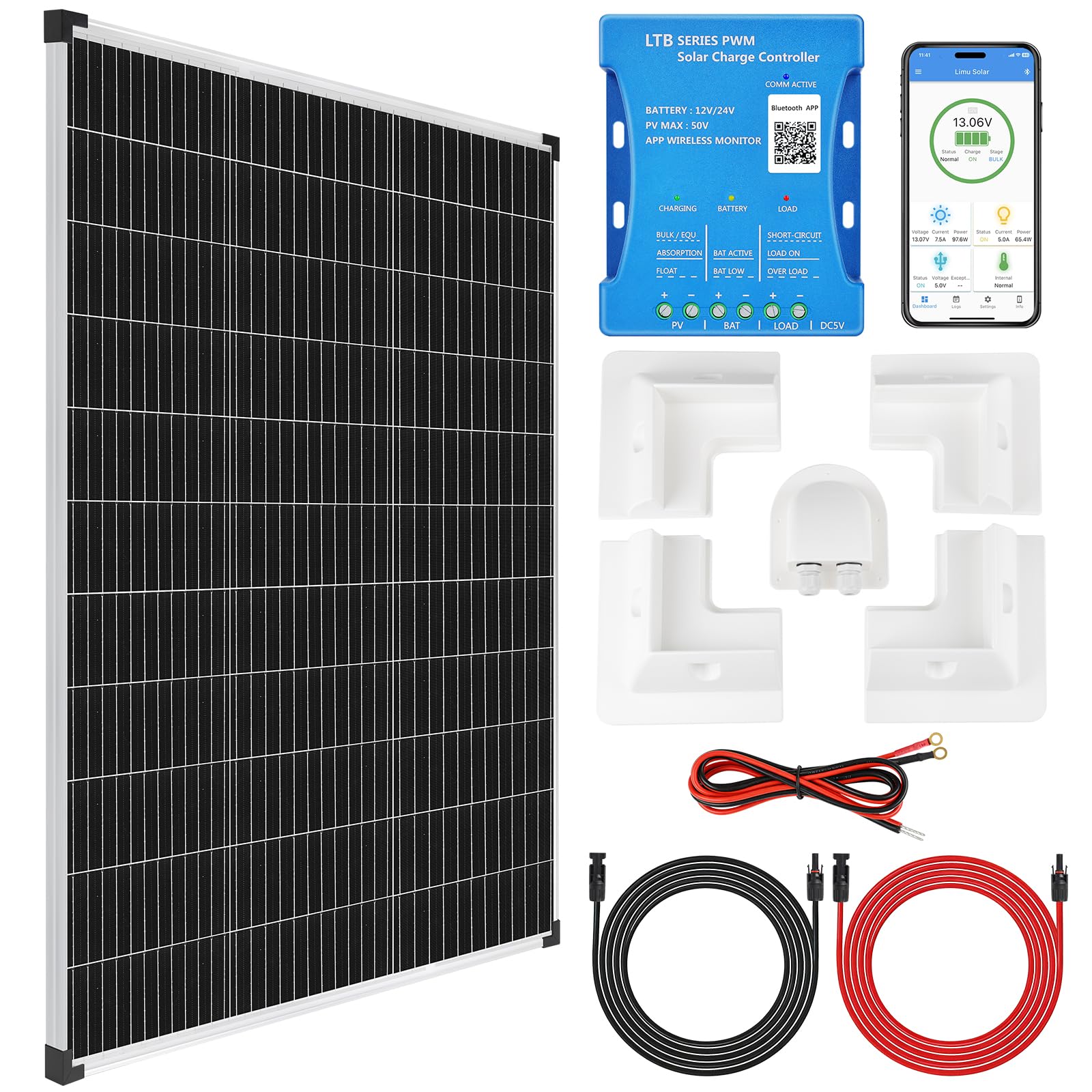 【Kit de panneau solaire Bluetooth et APP 160W】DERUXI Panneaux solaires pour caravane 160 W 0,7 kWh/jour hors réseau pour camping-car, bateau, voiture : panneau solaire 160 W 12 V + contrôleur de