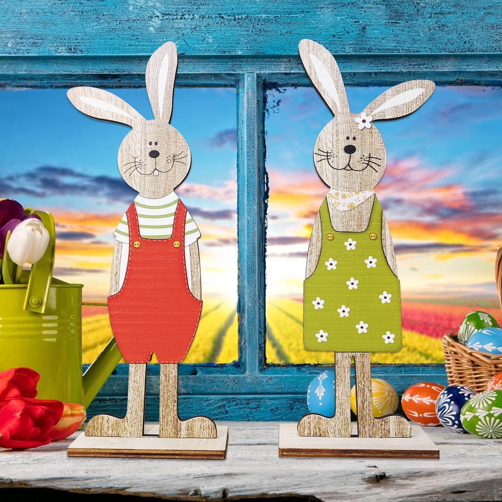 TZQFROCE Coniglietti pasquali, 2 pezzi, statuette a forma di coniglietto, statuette di Pasqua, decorazione coniglietto pasquale per Pasqua, tavolo, giardino, decorazione primaverile