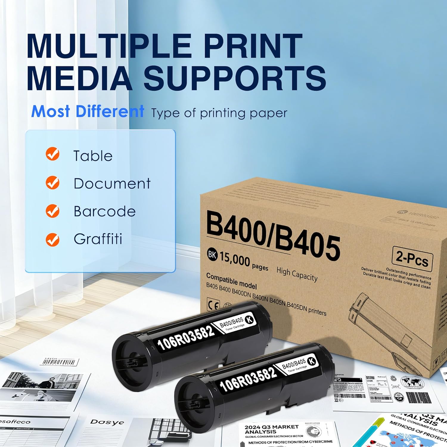 VersaLink B400/B405 Black Toner Cartridge (2-Pack, 30,000 Pages) 106R03582 | Replacement for Xerox 106R03580, 106R03582 Compatible with B400 B400N B400DN B405 B405N B405DN Printers