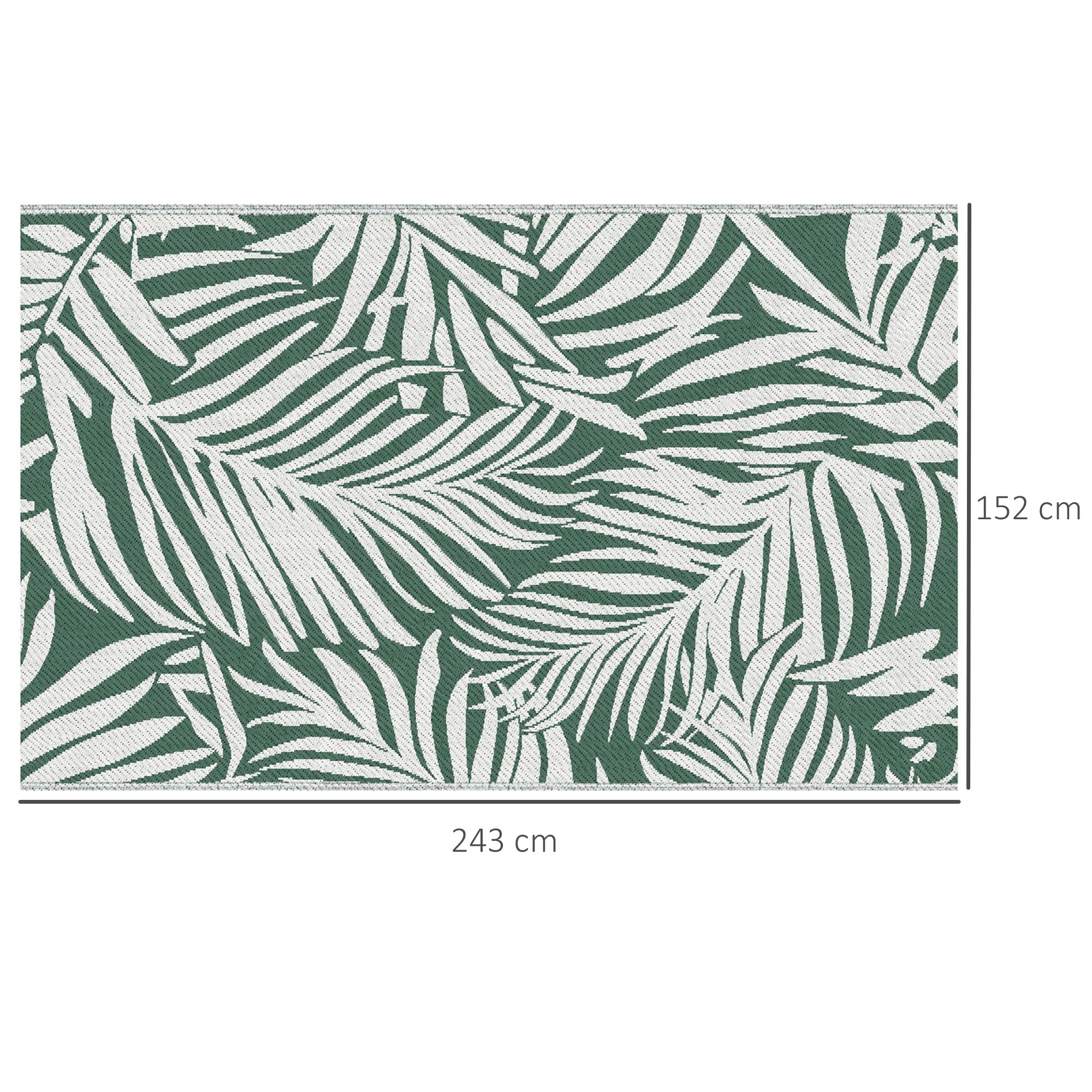 Outsunny Tapis d'extérieur réversible Motif Feuilles Vertes Tropical - polypropylène Haute densité 310 g/m² - dim. 152L x 243l cm Vert