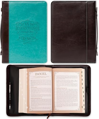 Miniatura 2 de Christian Art Gifts - Funda de cuero sintético para Biblia, color turquesa, con versículo Filipenses 413 en inglés, funda para Biblia para mujer