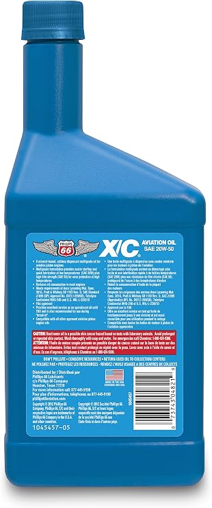 20W50 X/C Aviation Oil 1 Quart, 32. Fluid Ounces, 12 Pack