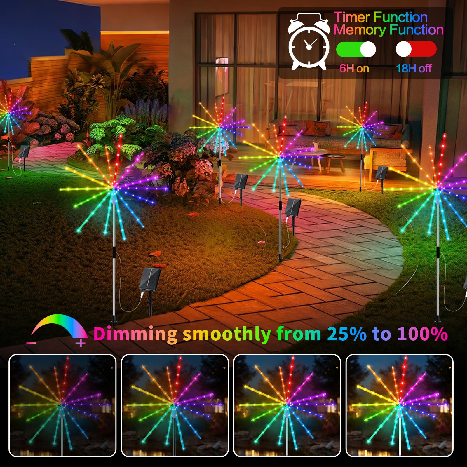 2500mAh Luci Solari da Giardino per Esterni, 9 Colori 16 Modi Fuochi d'artificio da Giardino Esterno, 2 Pz Wasserdichte Luci Solari da Giardino für den garten,Feste, Matrimoni e feste Deco