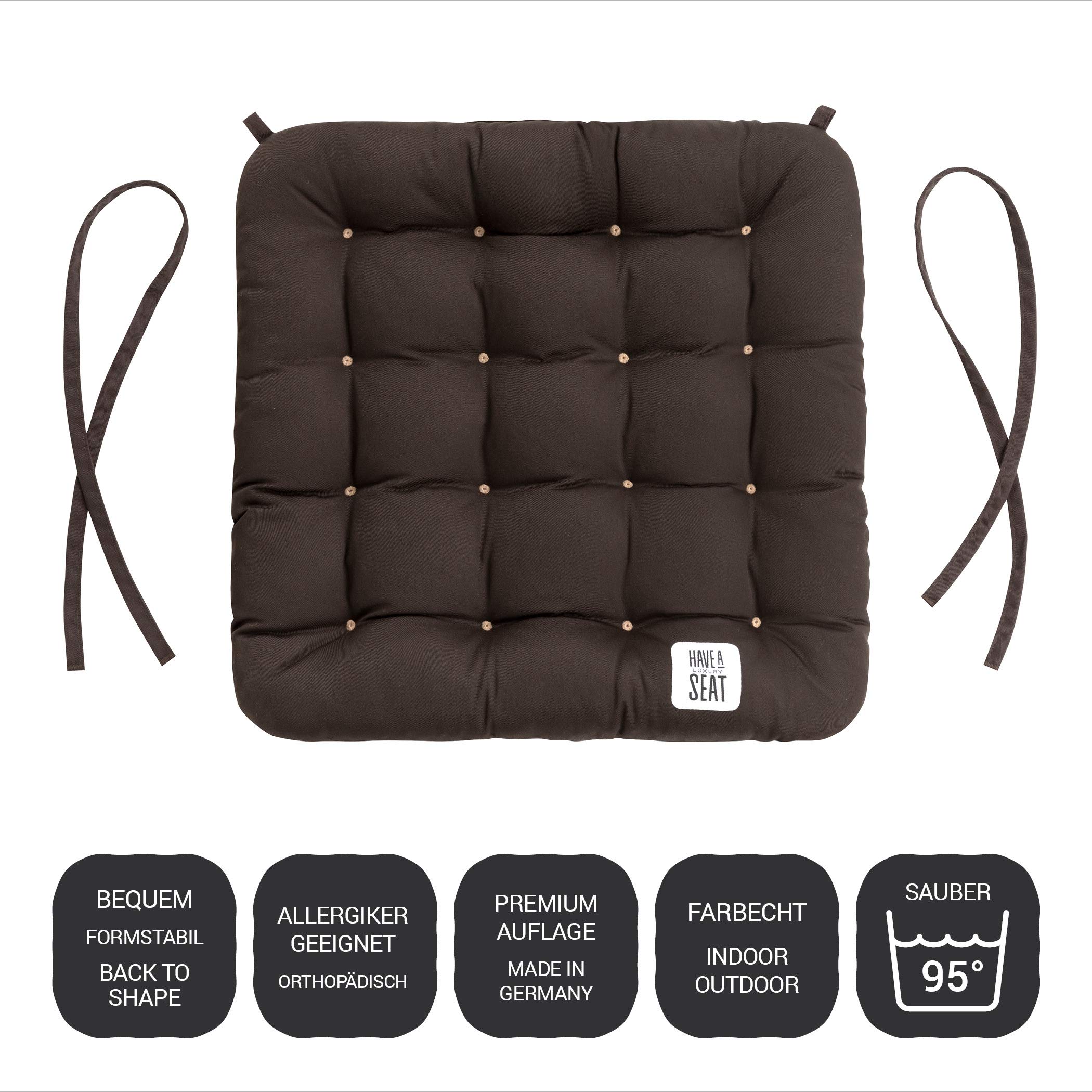 HAVE A SEAT Luxury – poduszka do siedzenia 40 x 40 cm – wygodna poduszka na krzesło, ortopedyczna, nadaje się do prania w temperaturze do 95 °C, nadaje się do suszenia w suszarce, o trwałym kolorze – Made in Germany – (zestaw 2 szt.
