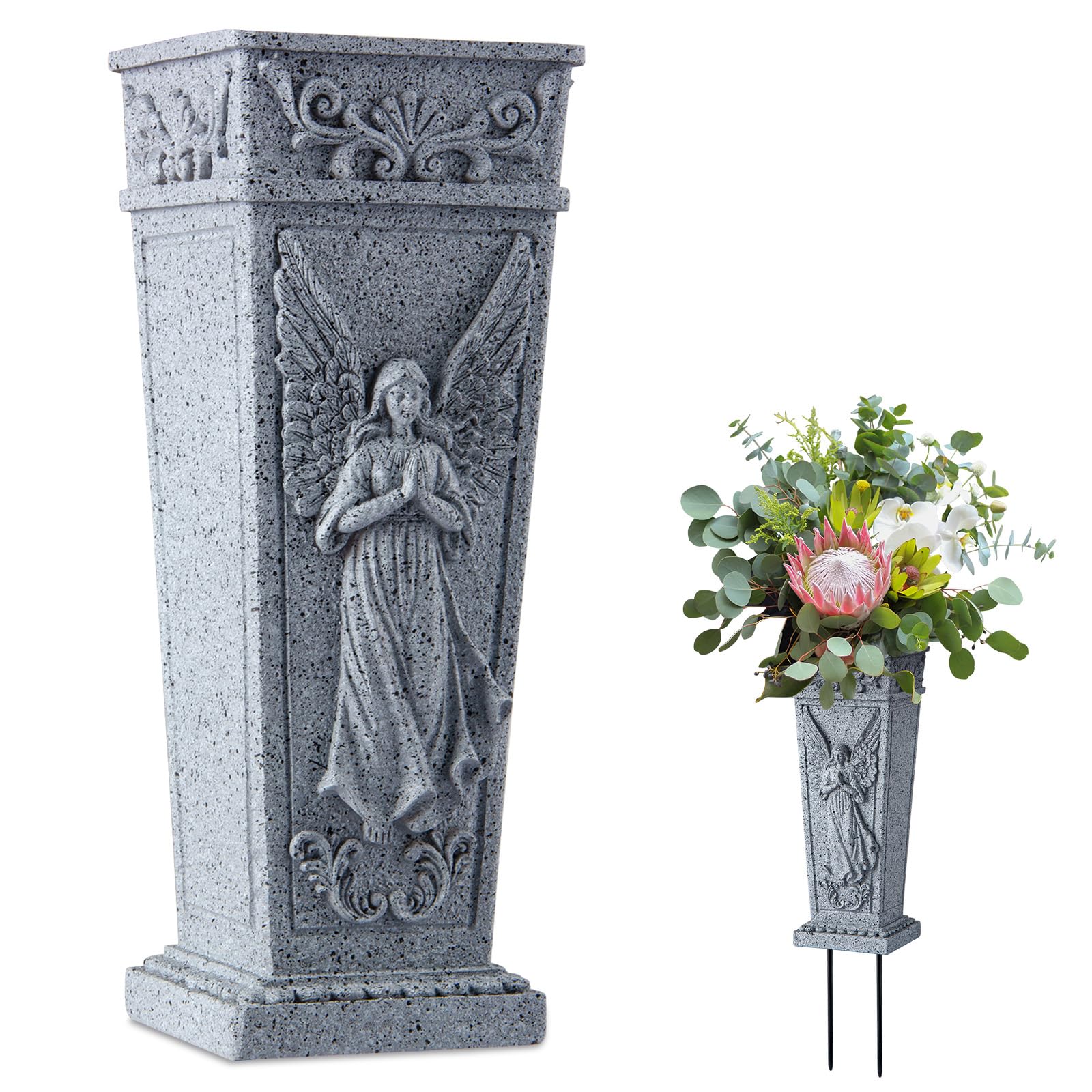 Cemetery Flowers Vase with Spike, Memorial Grave Vase Resin Flowers Holder for Headstone, Grave, Cemetery, Garden, Lawn, Yard Decorations (1Pc, Grey) image 4