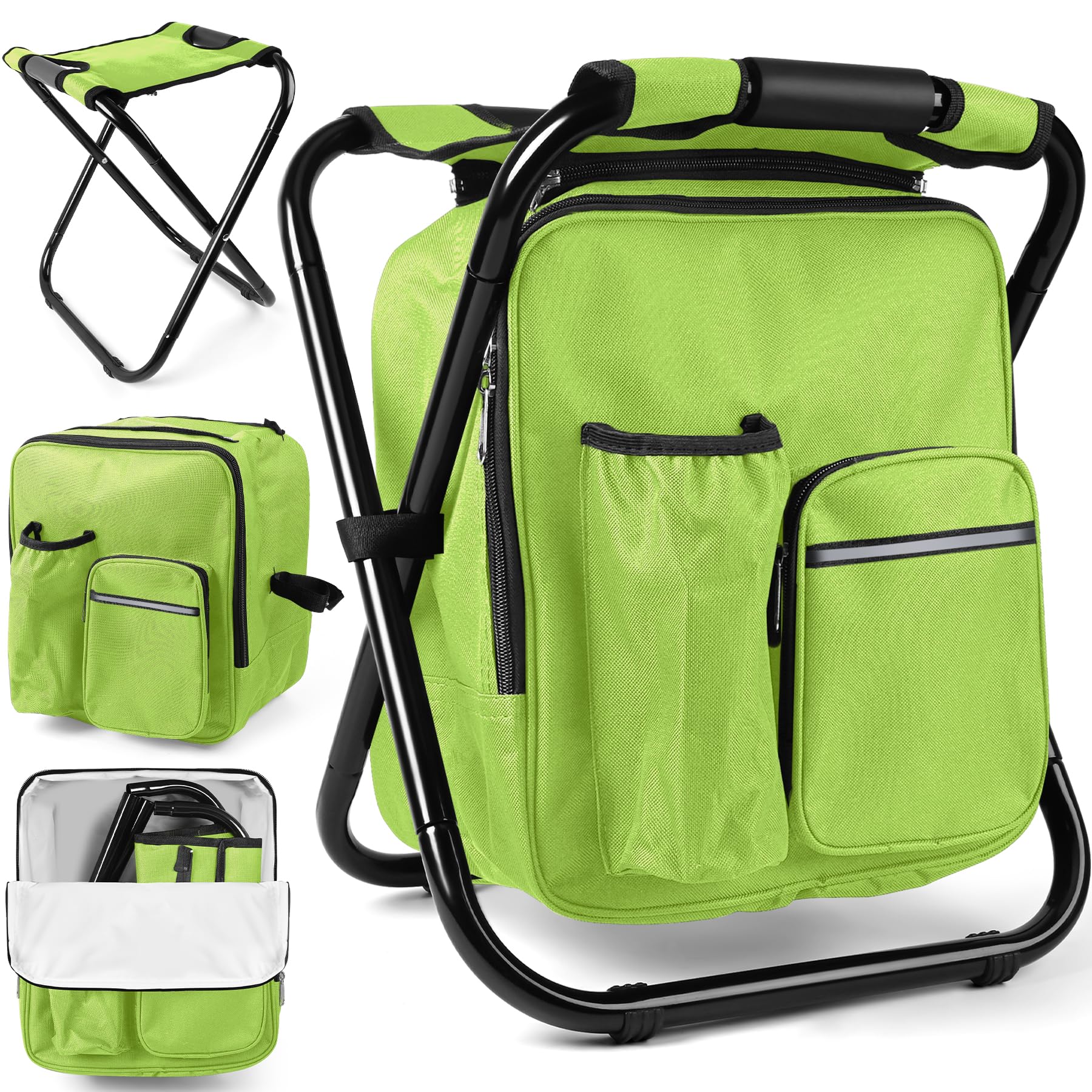Kikerike Backpack Stool Cooler Chair Heavy Duty 200 LBS Max Load Portable Lightweight Stool Backpack Folding Fishing Cooler Seat for Camping Hunting Fishing - Grass Green