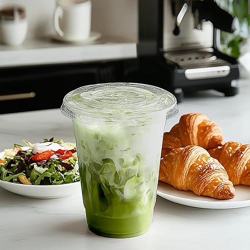 Miniatura 7 de TashiBox Vasos de plástico con tapas 20 oz 100cups&100flat lids, vasos de plástico desechables de cristal transparente, tazas de batido