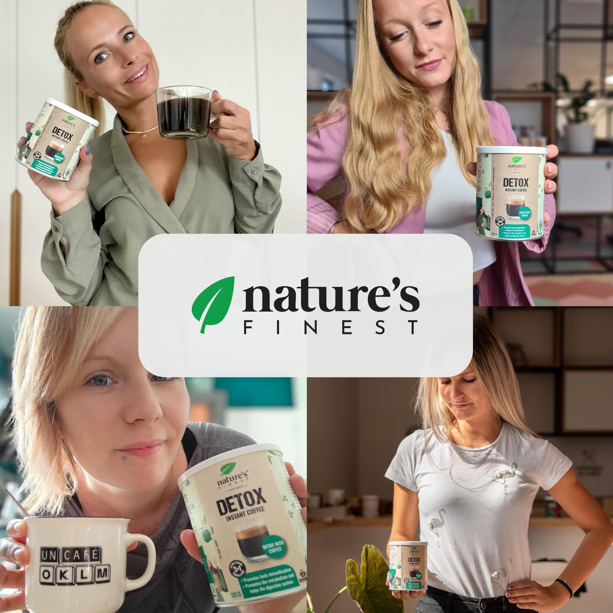 Nature's Finest Detox Coffee, Instant-Kaffee 625 g (5er Pack) | Instant-Kaffee (20 % Arabica) mit Chlorella, Mariendistel- & Artischockenextrakt - vegan, schnell aufgegossen