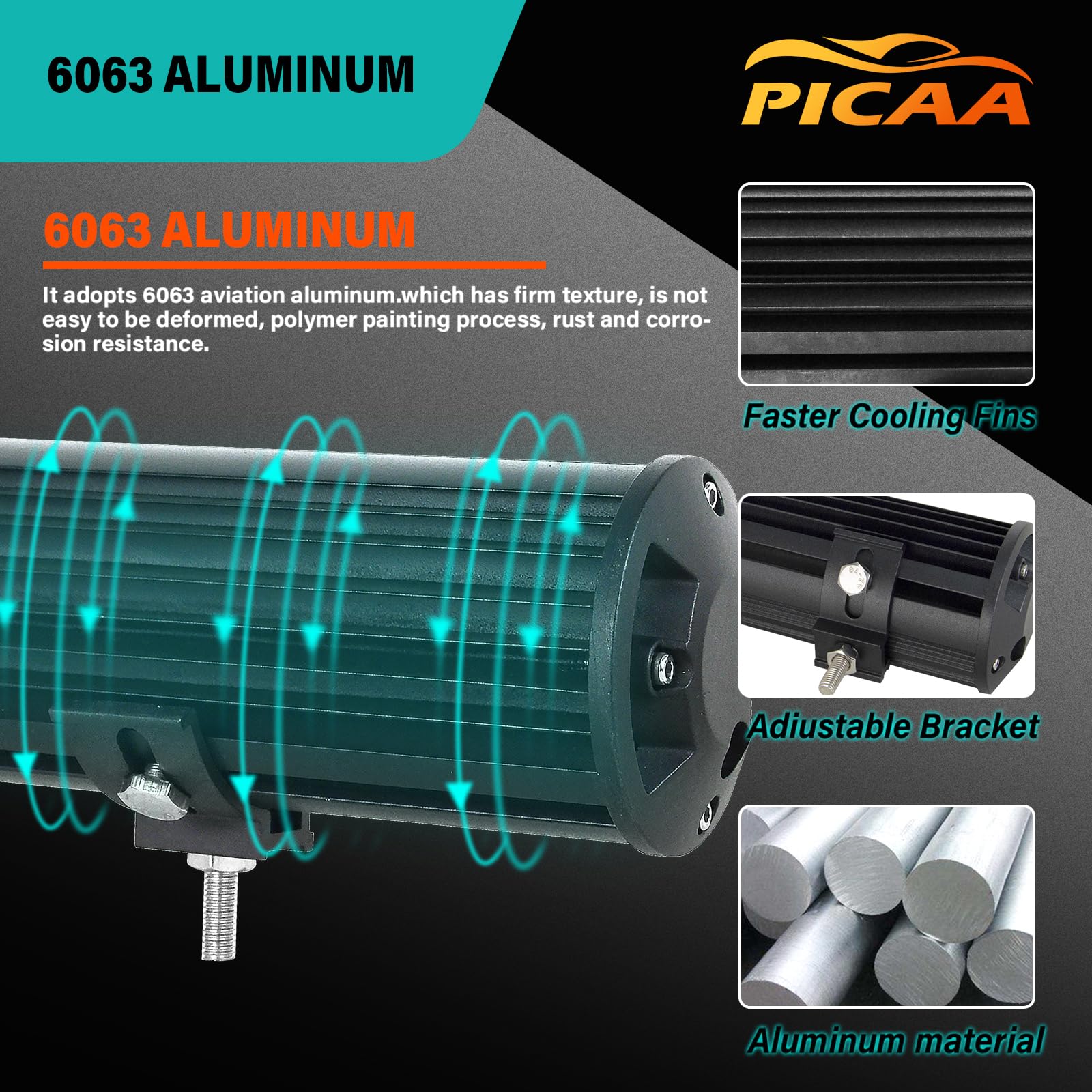 PICAA 20 cali 510 W listwa LED 4 x 4 z zestawem przewodów 12 V, cztery rzędy 50 cm listwa świetlna LED, rampa Led do samochodów ciężarowych SUV ciągnik