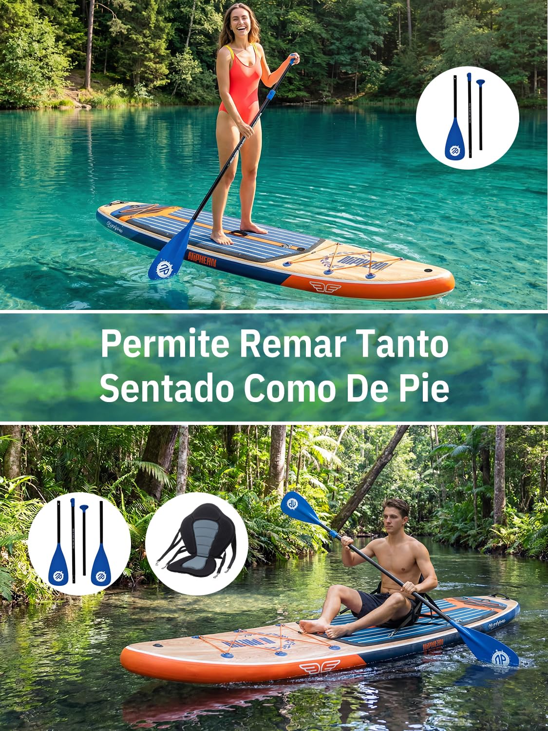 Niphean (Extra Grande) Tabla Paddle Surf Hinchable para 2+1 Personas/Familia, Paddle Surf con (Apto para Principiantes) Aleta Equilibrada, Funda Waterproof, Sup Board para Adultos, Regalo