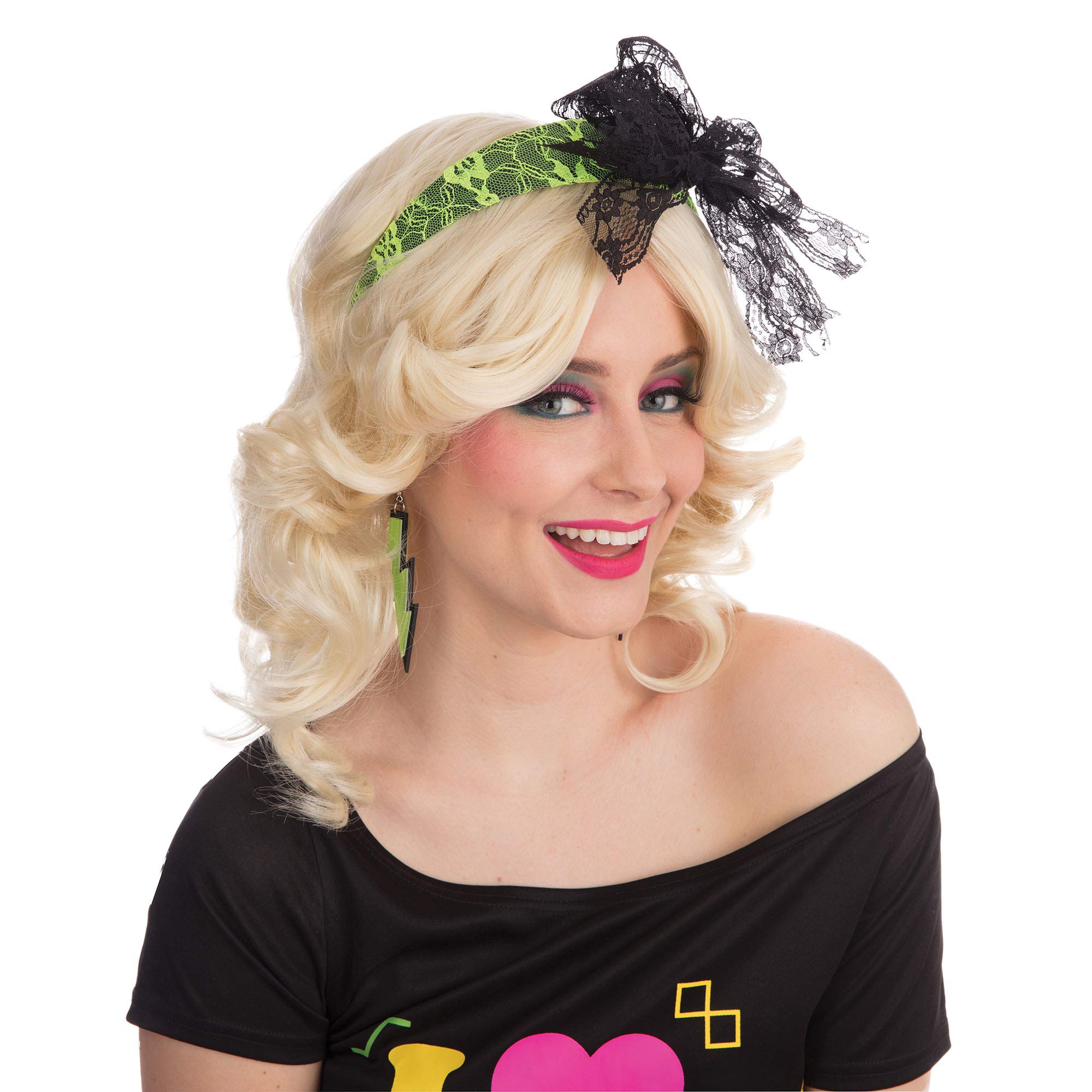 Neon Yellow 80's Lace Headband, (1 Pc.) - Stunning Design, Perfect Accessory for Retro-Themed Parties, Events, Concerts, Festivals, & More Halloween