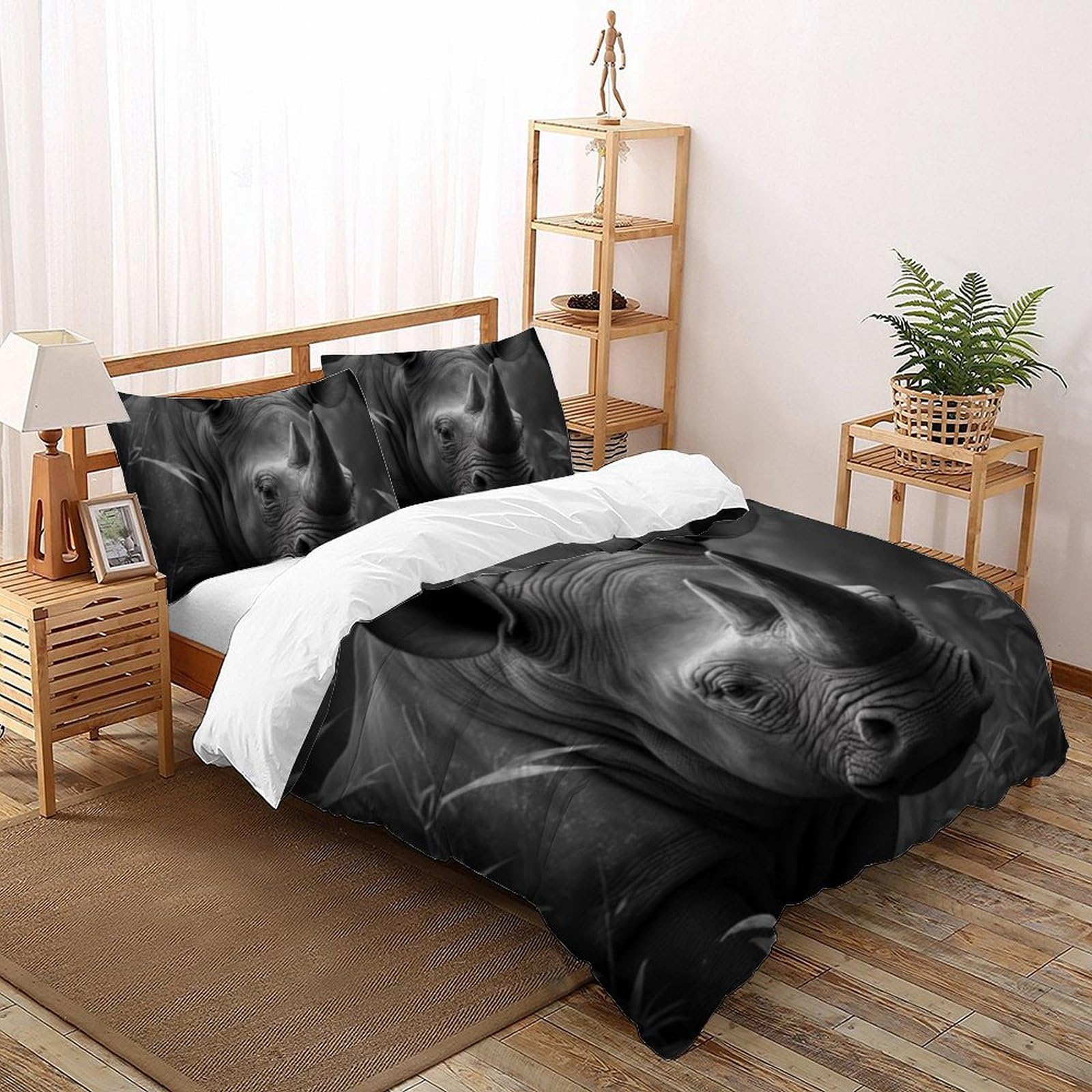 Housse de couette rhinocéros imprimé 3D relief réaliste en tissu microfibre doux avec taies