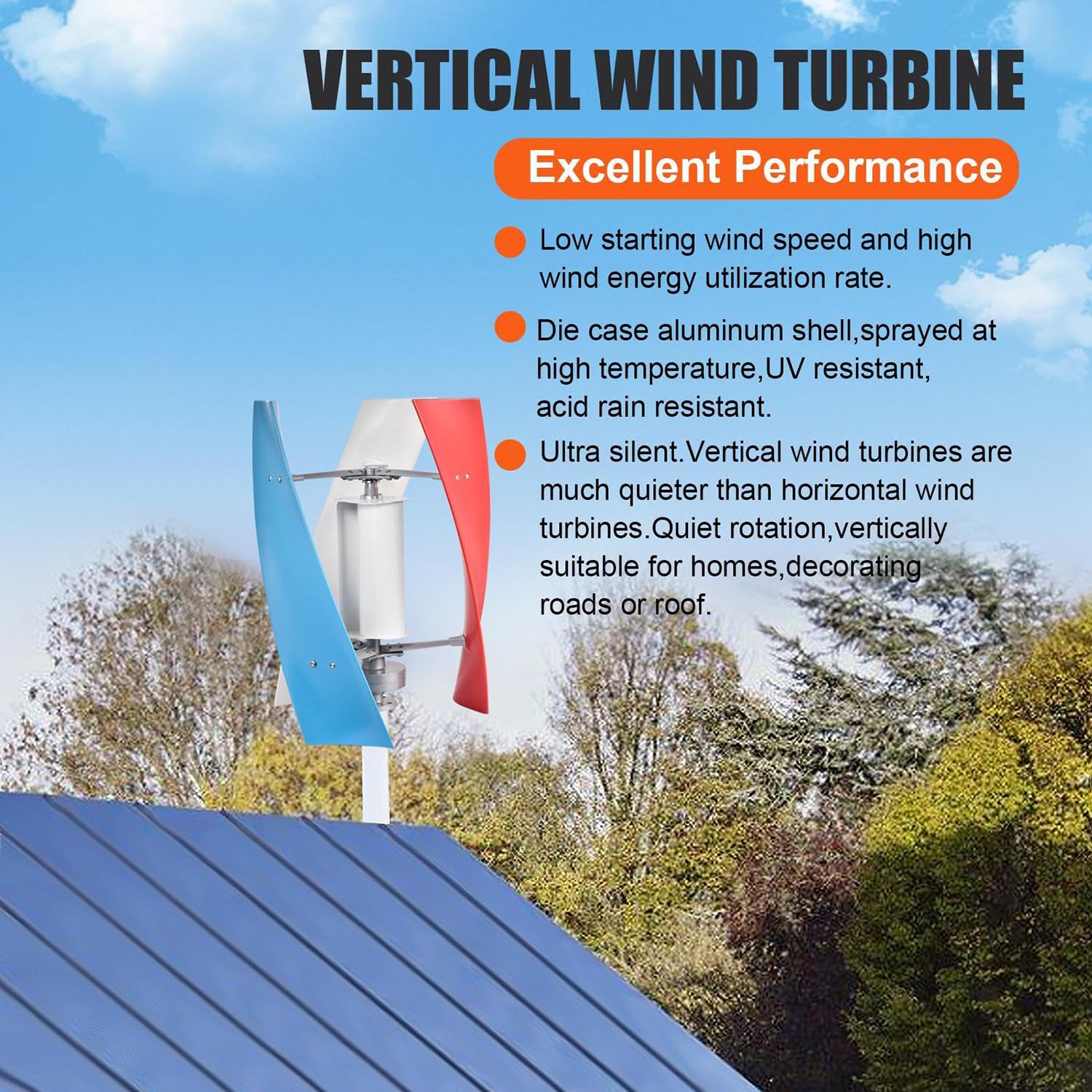 Kit generador de turbina eólica, generador de turbina eólica de Eje Vertical con Controlador y Rueda de Asistencia eólica, generador de energía eólica de 3 Palas con imán Permanente 20000W-12V