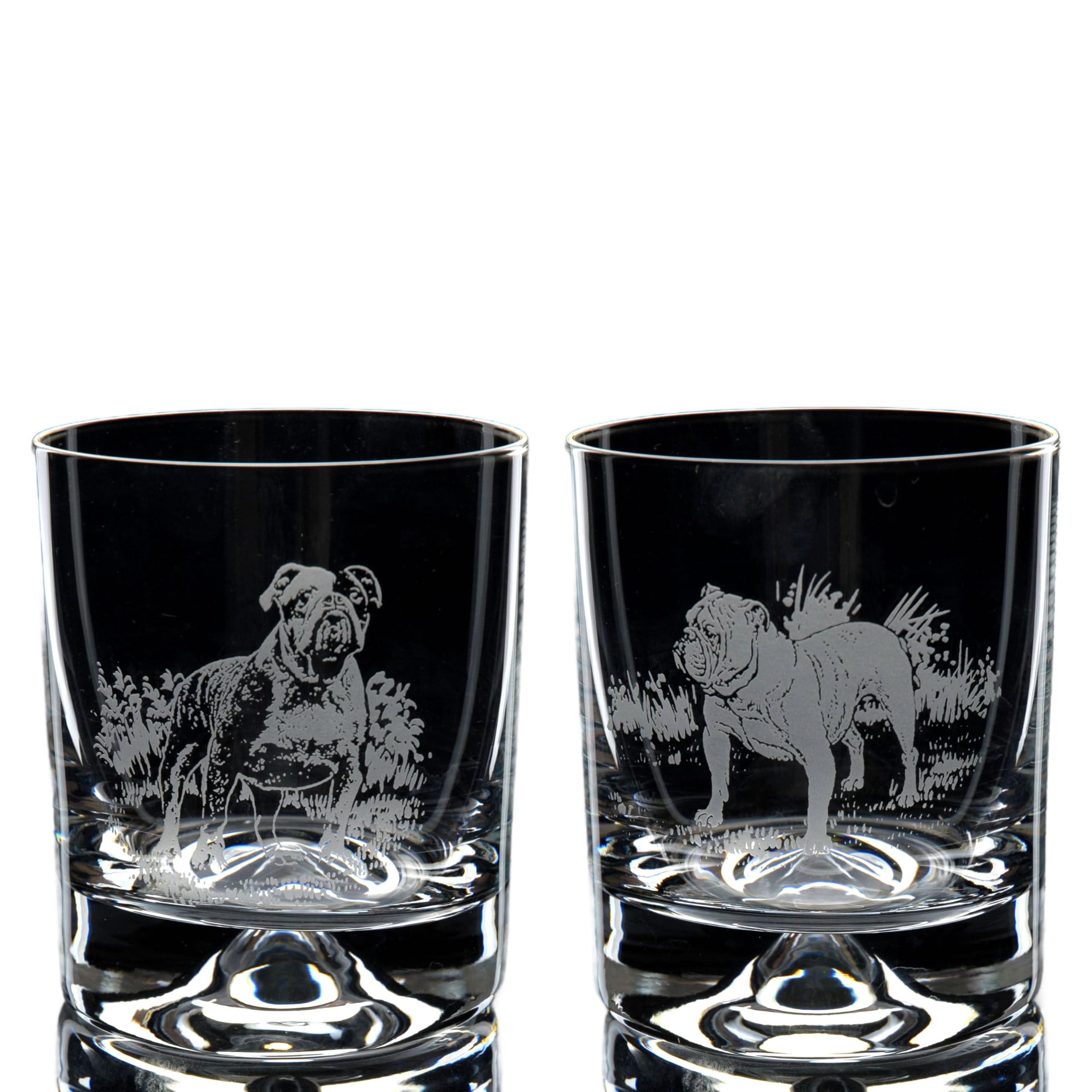 GLYPTIC Glass Art English Bulldog Dog Placement Hand Etched/Engraved Whiskey Tumbler Glass โ image 1