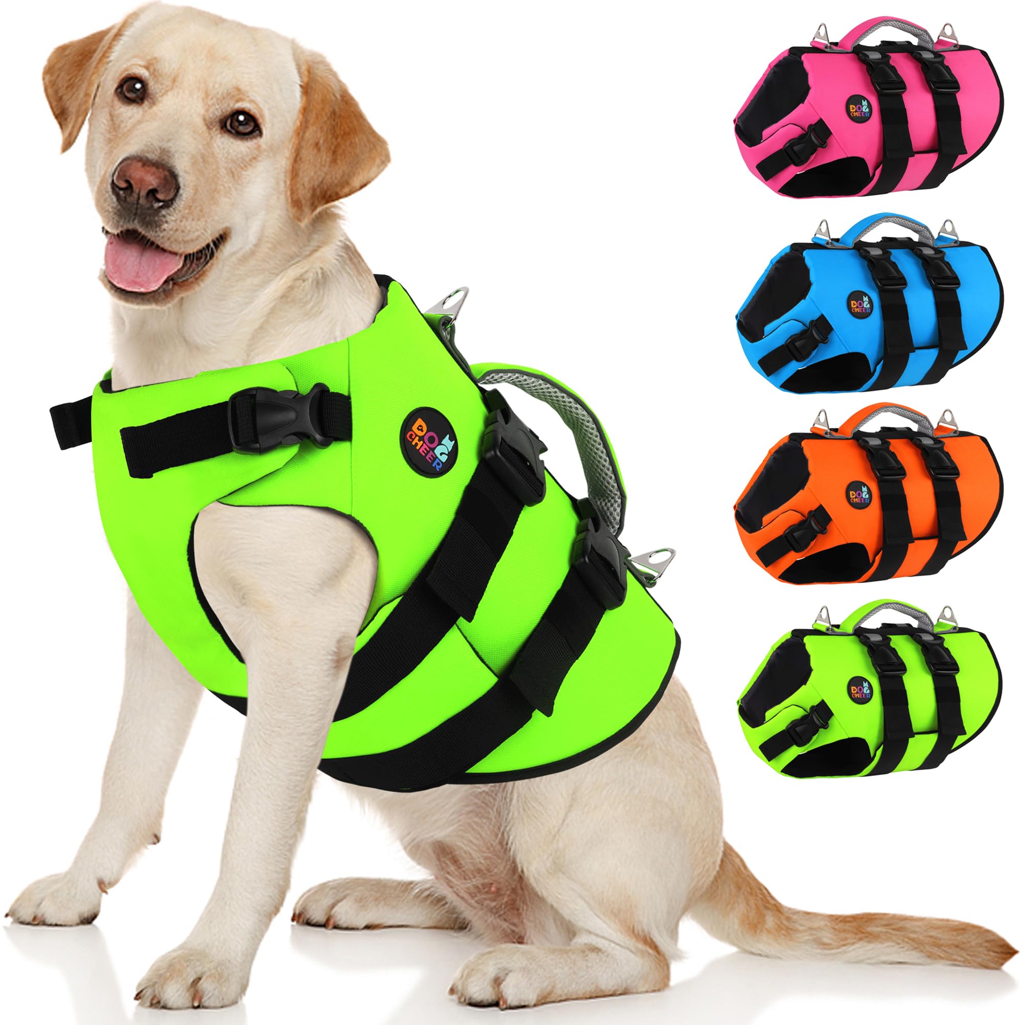 Dogcheer Dog Harness Life Jacket, High Buoyancy Neoprene Dog Life Vest for Swimming Boating, Adjustable Puppy Swim Vest Reflective Pet Float Vest for