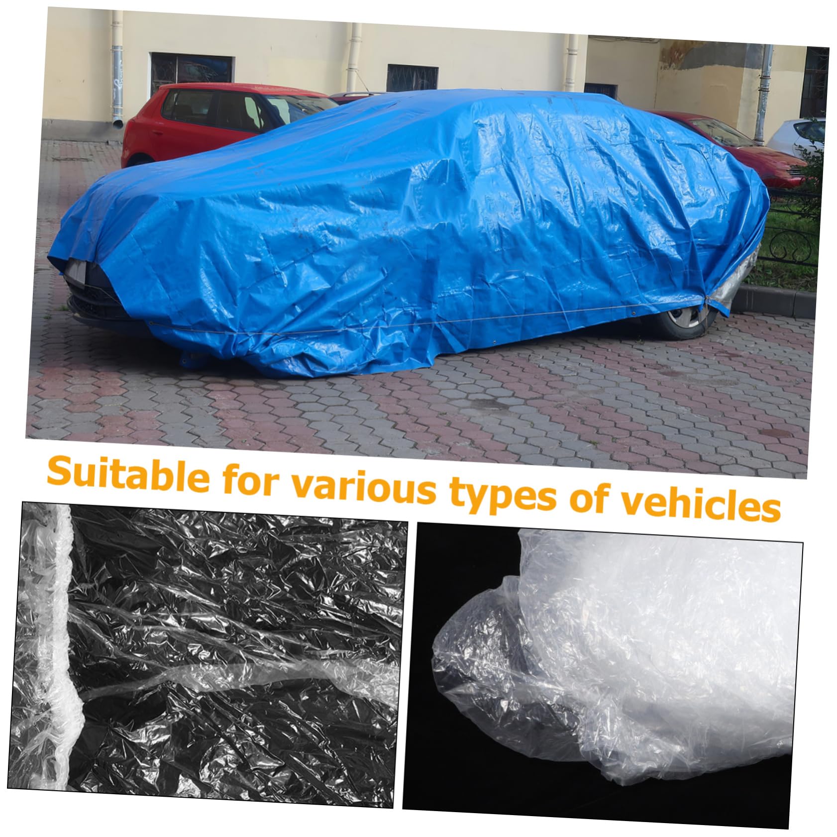 PartyKindom Car Cover Disposable Rainproof Plastic Car Cover Easy Application Pe Film Material Outdoor Indoor Use — view 8