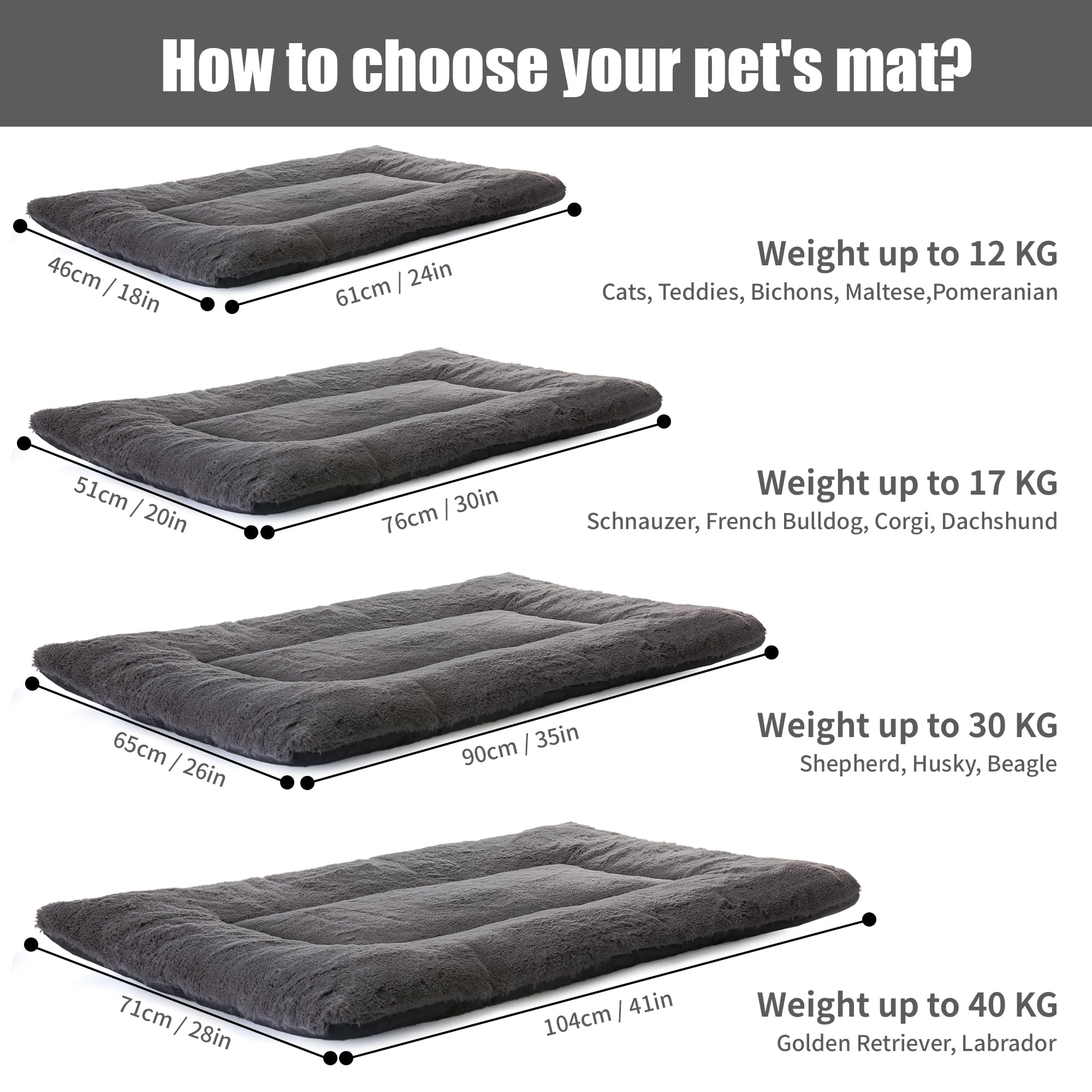 Waschbar Hundematte, Hundedecke Große Hunde 104 x 71 cm, Doppelseitige Hundekissen Katzenbett, Superweiche Hundedecke mit wasserabweisender Unterseite für Innen und Unterwegs