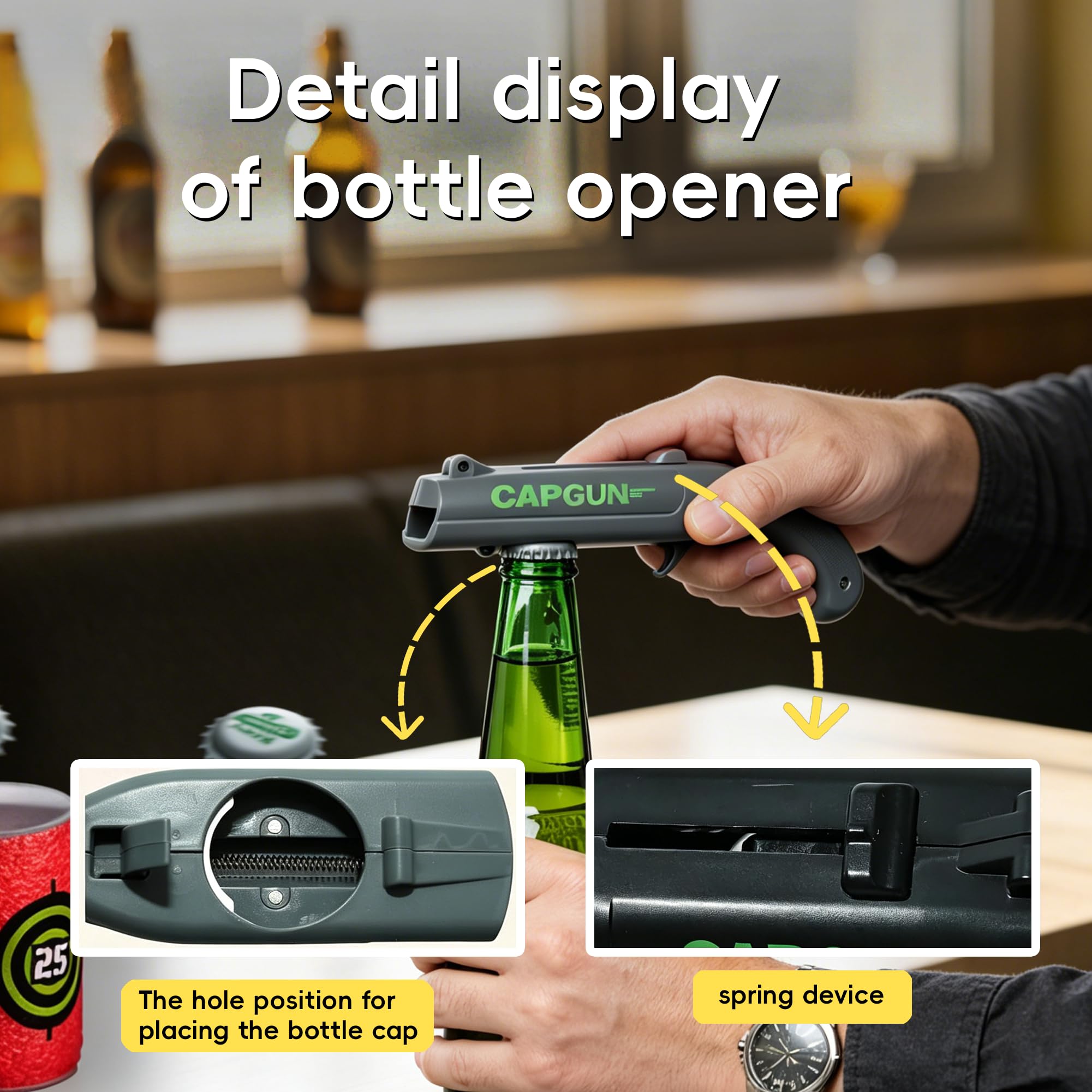 Cap Gun Bottle Opener - Launch Bottle Caps! -4