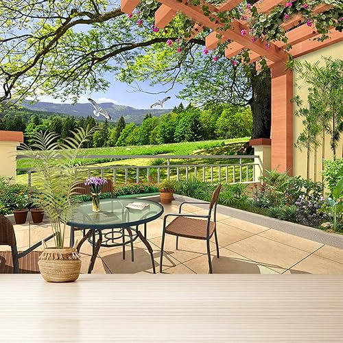 Papel tapiz de pared de Villa con balcón, 3D de plantas de jardín autoadhesivas, autoadhesivo, adhesivo extraíble para foto grande, decoración de