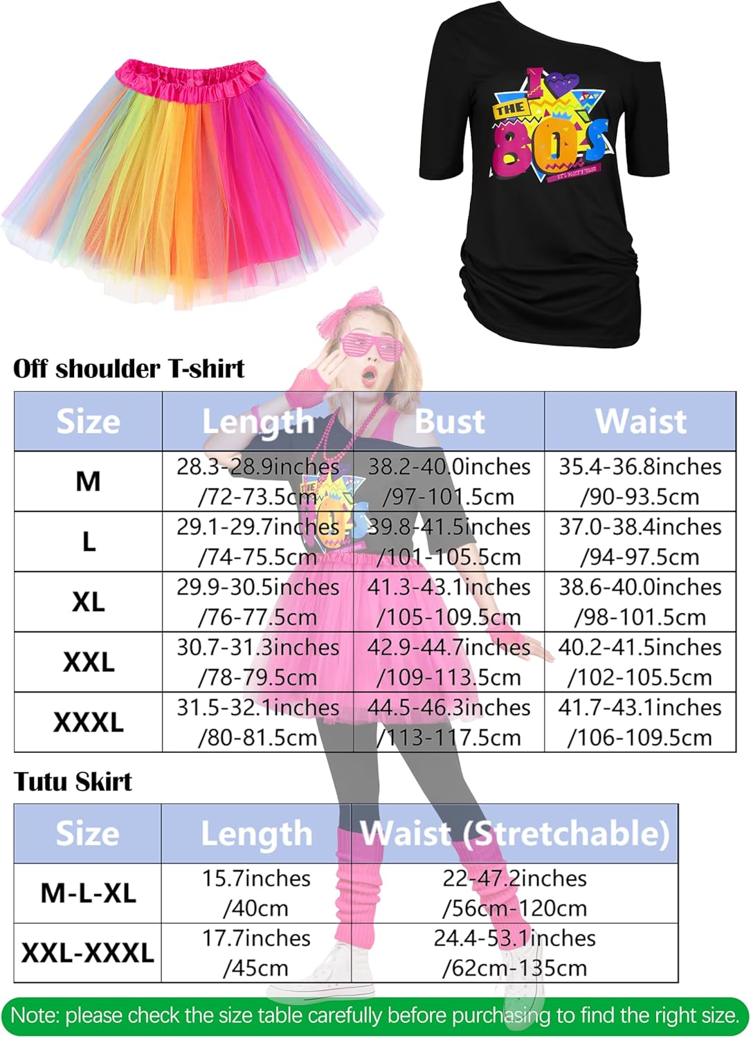 AOTHSO 24 Pieces Halloween Women 80s Costume Accessories Set 80s Cosplay T-Shirt Tutu Pants Racerback Top Fanny Pack Gloves - Image 3