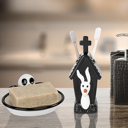 Miniatura 4 de Jay Franco Disney Nightmare Before Christmas - Accesorios de baño de 2 piezas de resina blanca y negra para decoración de baño, incluye soporte para