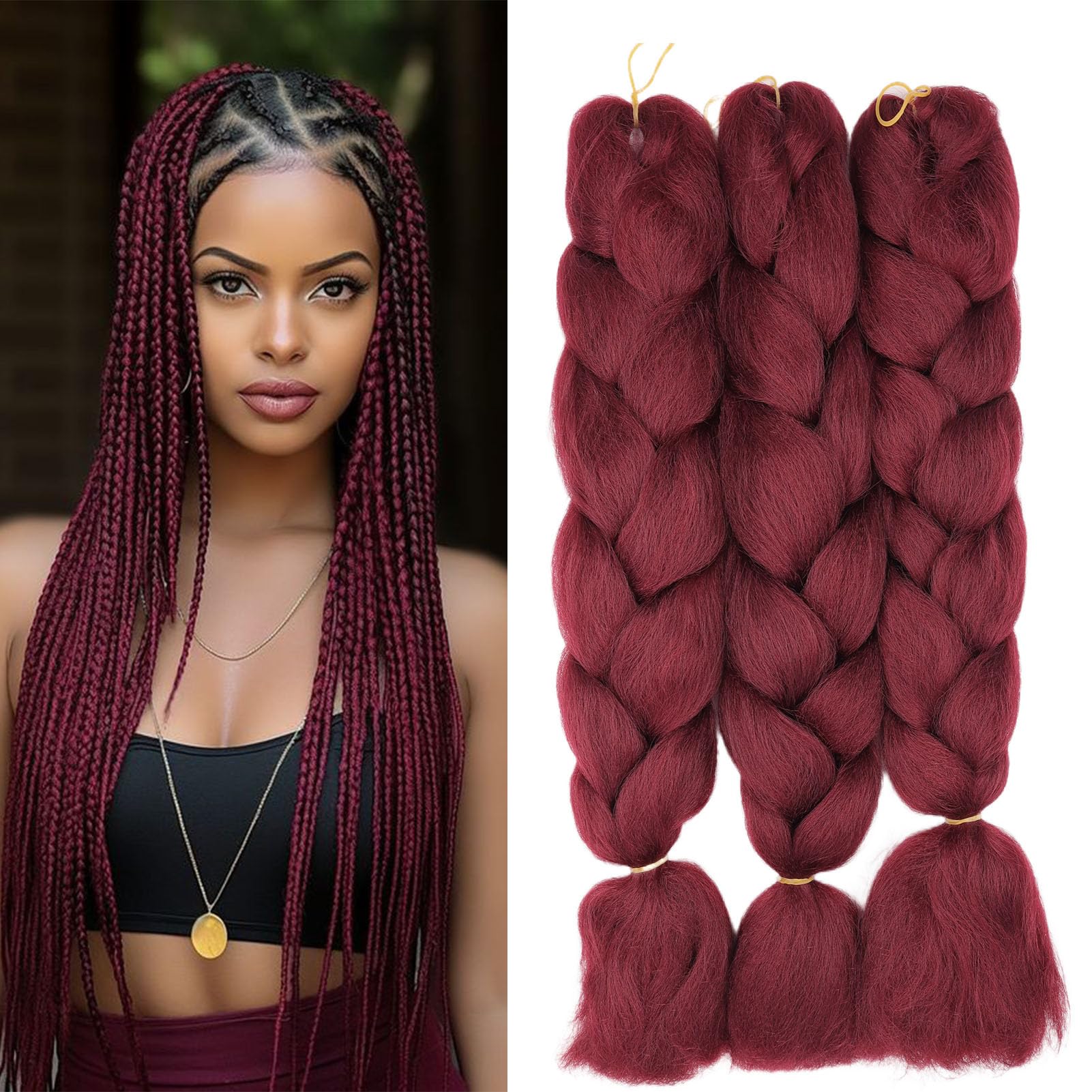Gairyan Extensiones de Pelo Trenzas Africanas 1 Paquete 24" Pelo Sintetico Para Trenzas Natural Crochet Braiding Hair (Marrón Oscuro) — view 97