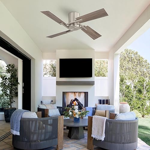 Miniatura 9 de WINGBO Ventilador de techo de montaje empotrado de 48 pulgadas sin luz, 4 cuchillas de madera contrachapada, motor CC reversible de 6 velocidades,