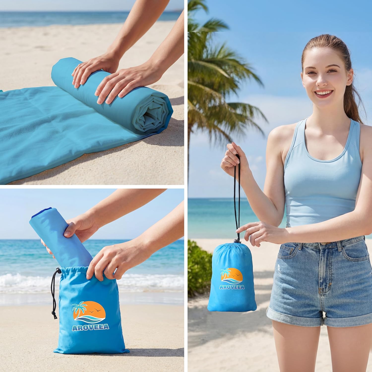 Aroveea Beach Blanket Waterproof Sandproof 1-7 Adult Oversized 78''X81''/10'X9' Lightweight Durable Compact Sand Free Beach Mat for Travel Camping Hiking Picnic Blanket