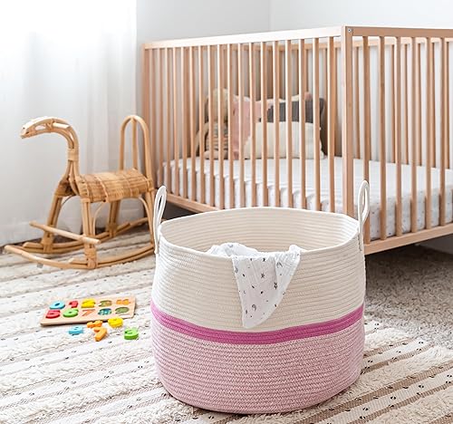 Miniatura 3 de OrganiHaus Canasta grande tejida de algodón para almacenamiento, juguetes, cosas de bebés, lavandería y mantas, para sala de estar, 20 x 13